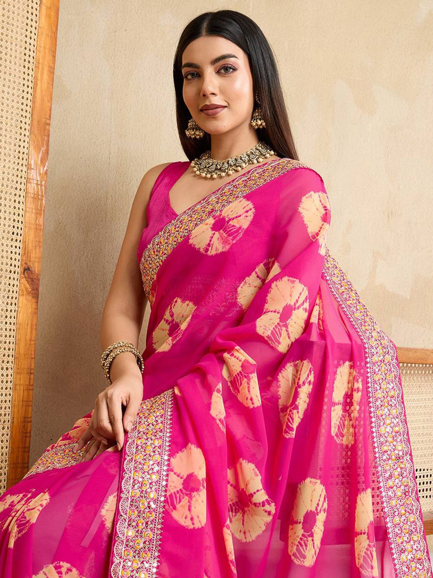 Pink Festive Wear Printed Saree With Blouse