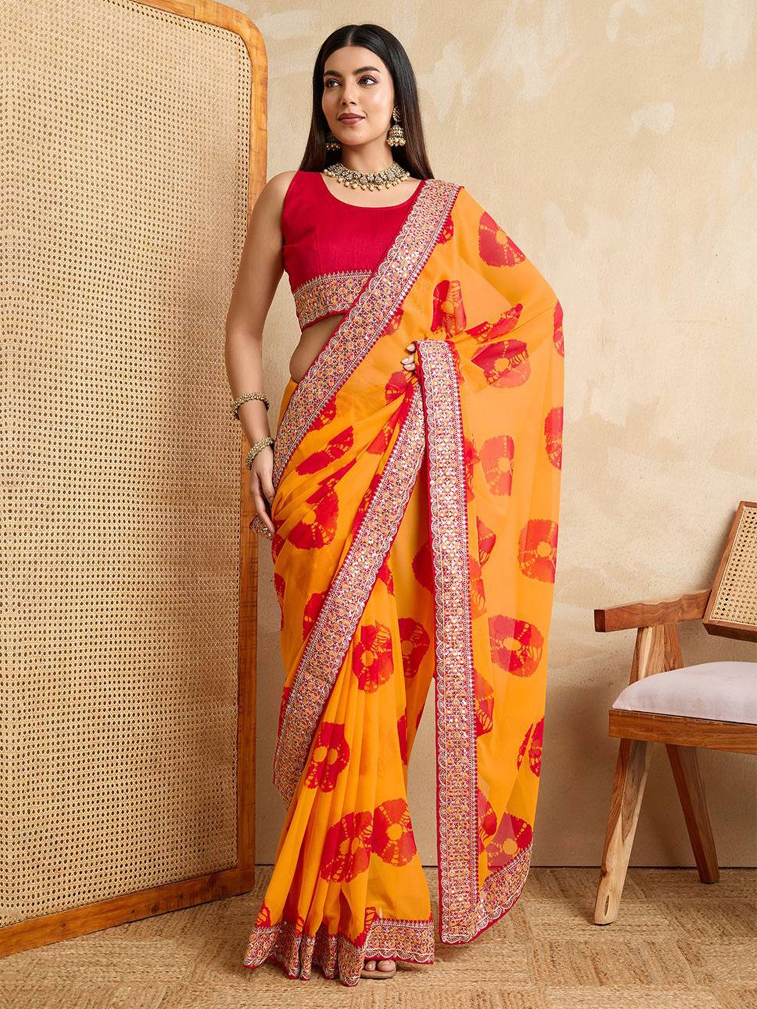 Yellow Georgette Saree With Sequins Work Border
