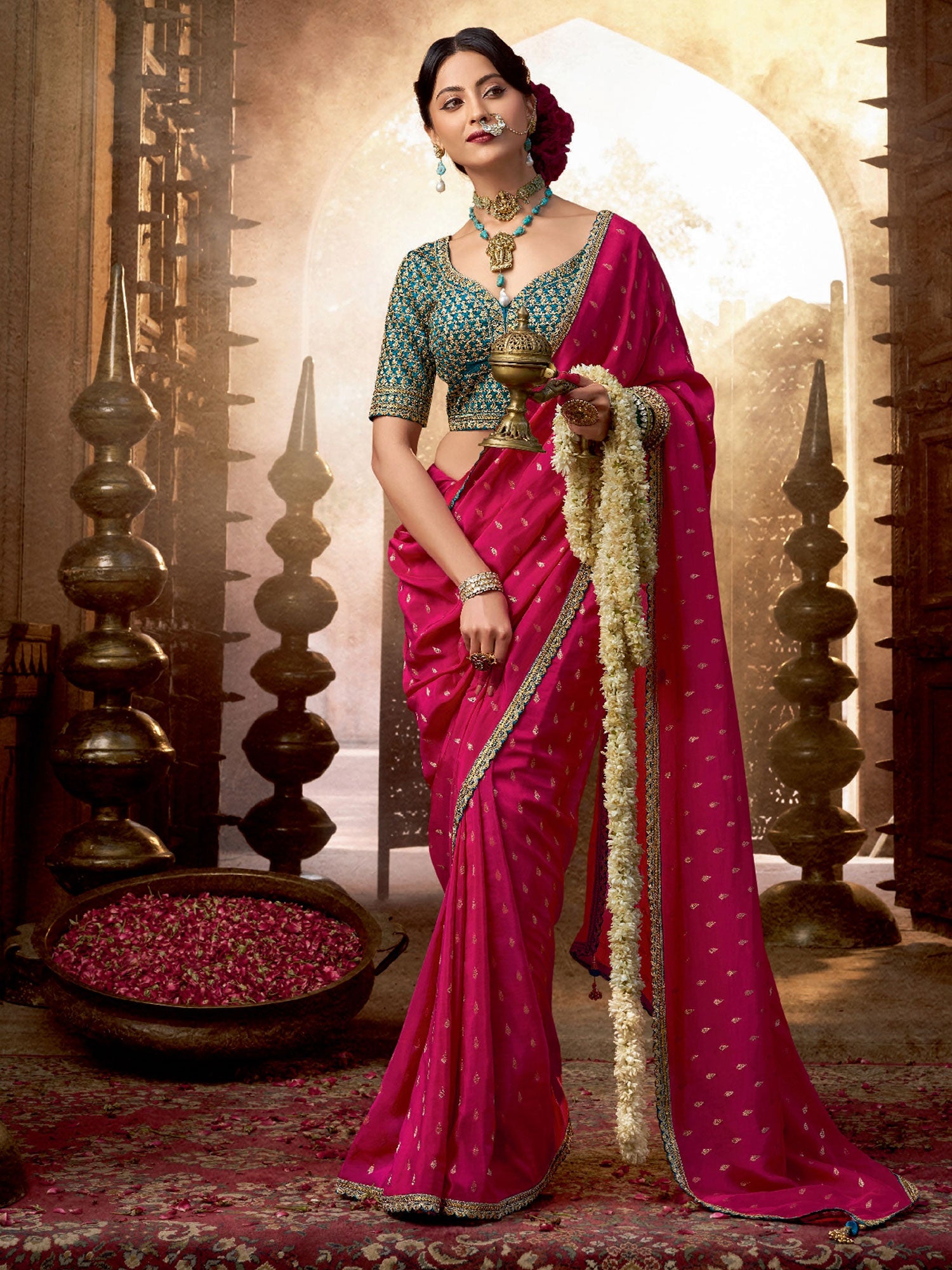 Rani Pink Wedding Wear Crepe Saree
