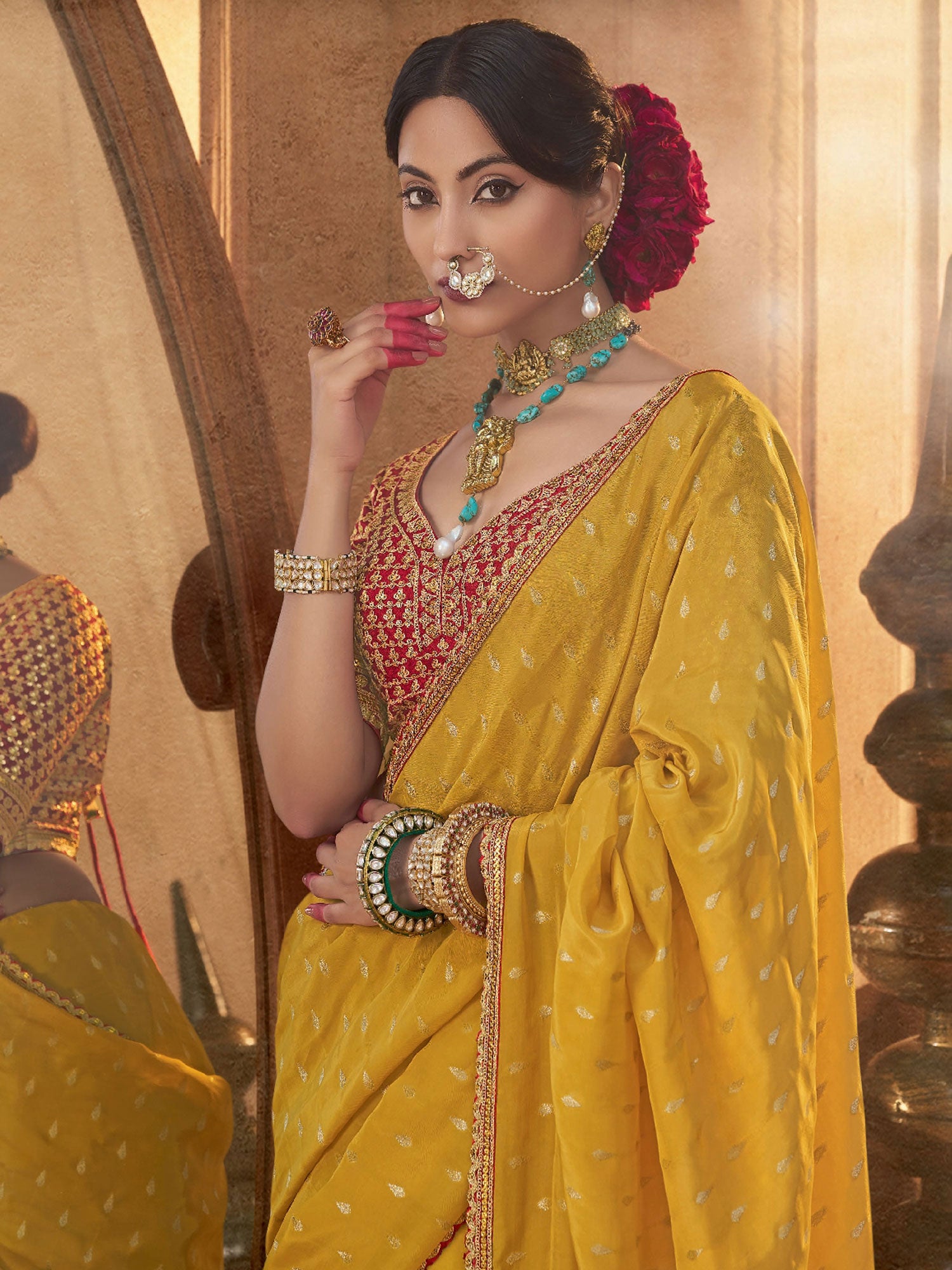 Yellow Zari Work Festive Saree In Crepe