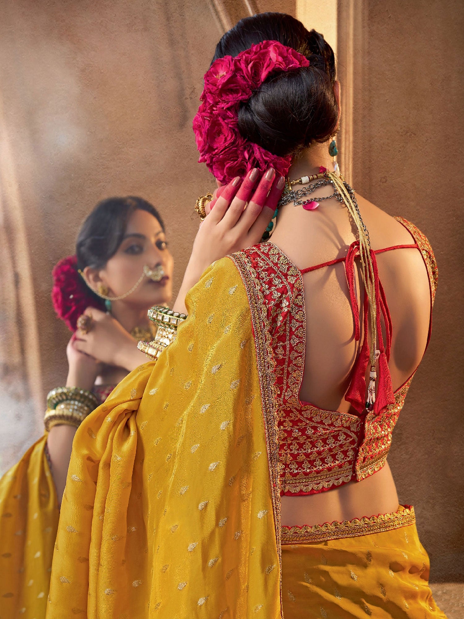 Yellow Zari Work Festive Saree In Crepe