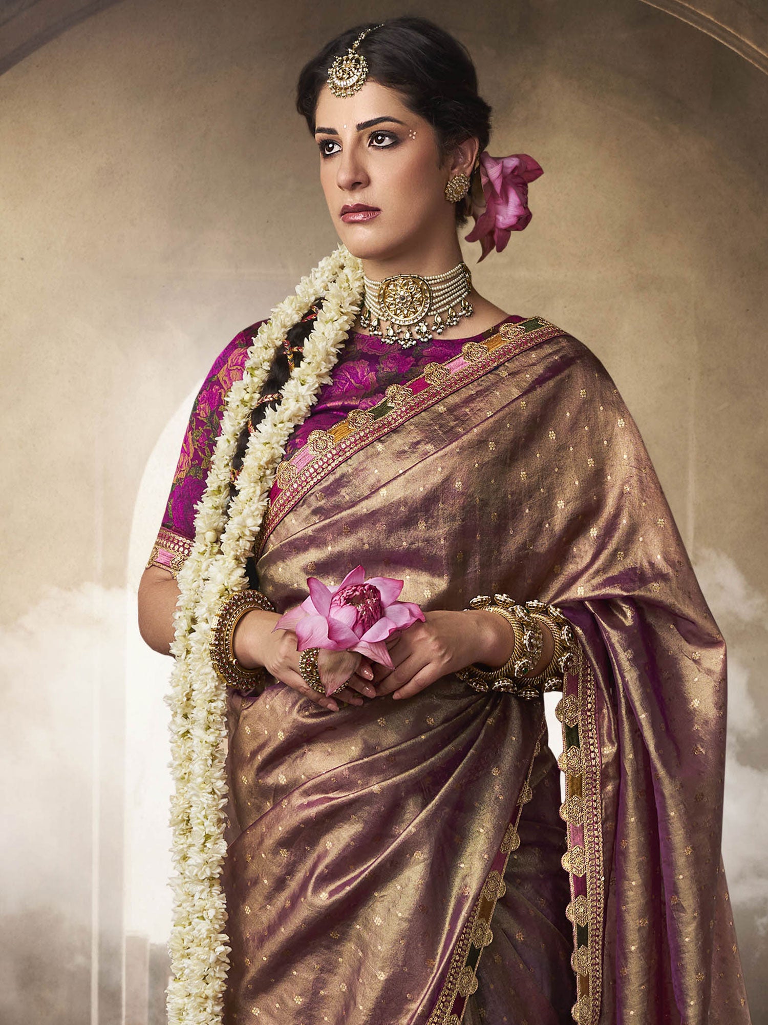 Brown Casual Wear Silk Saree In Zari Work