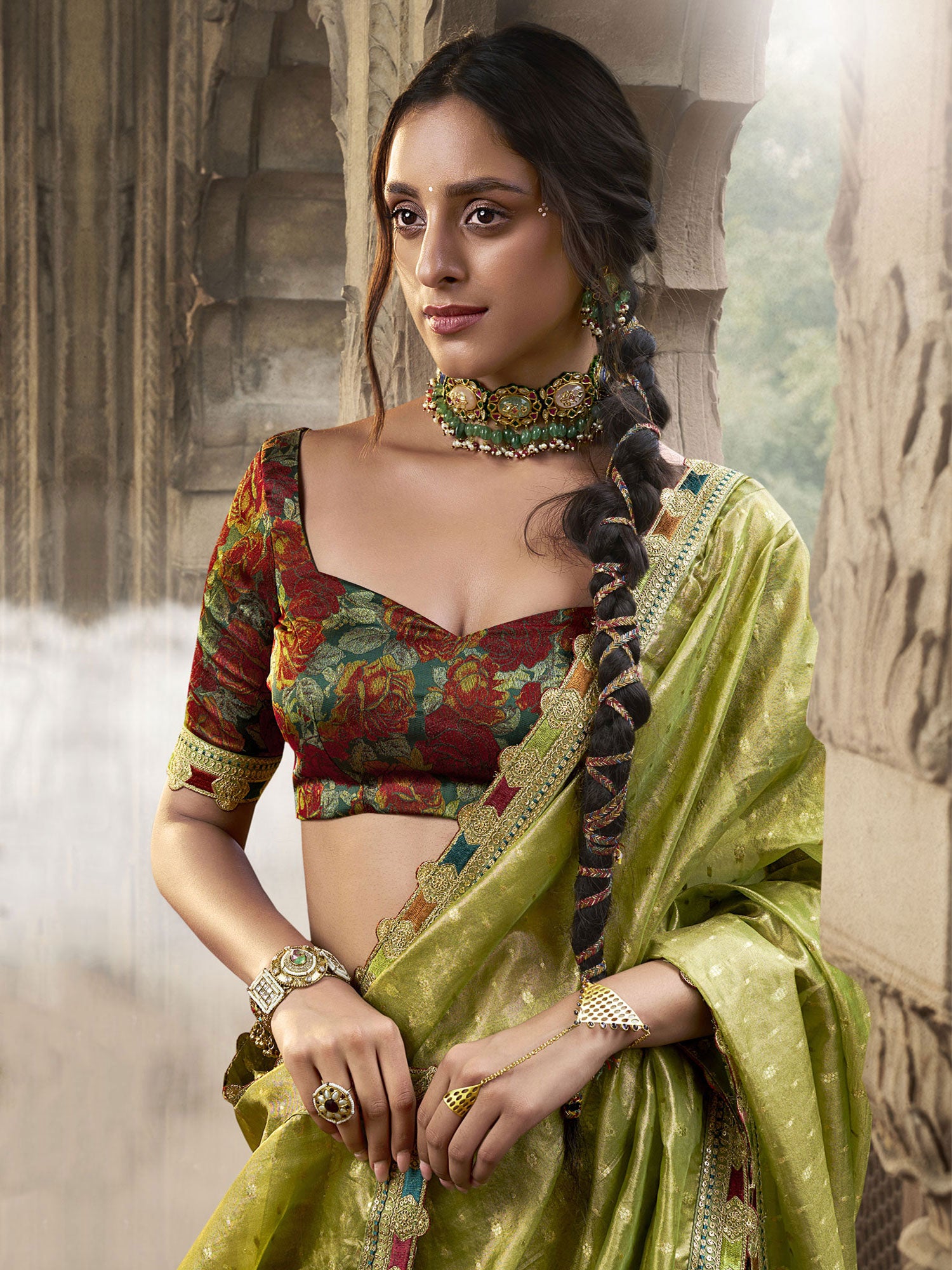 Pista Green Silk Saree With Sequins Work Borders