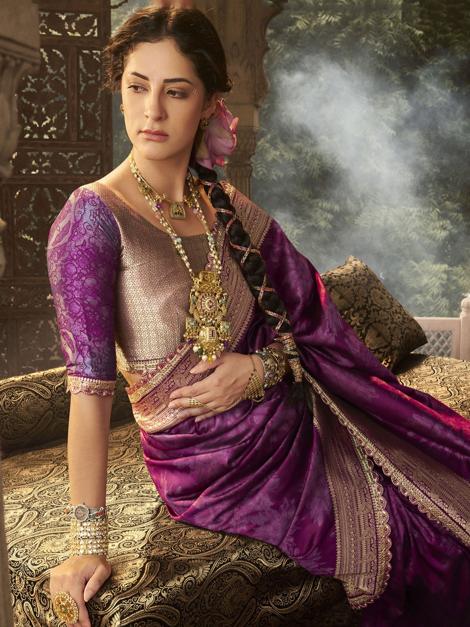 Purple Zari Weaving Wedding Saree Banarasi Silk