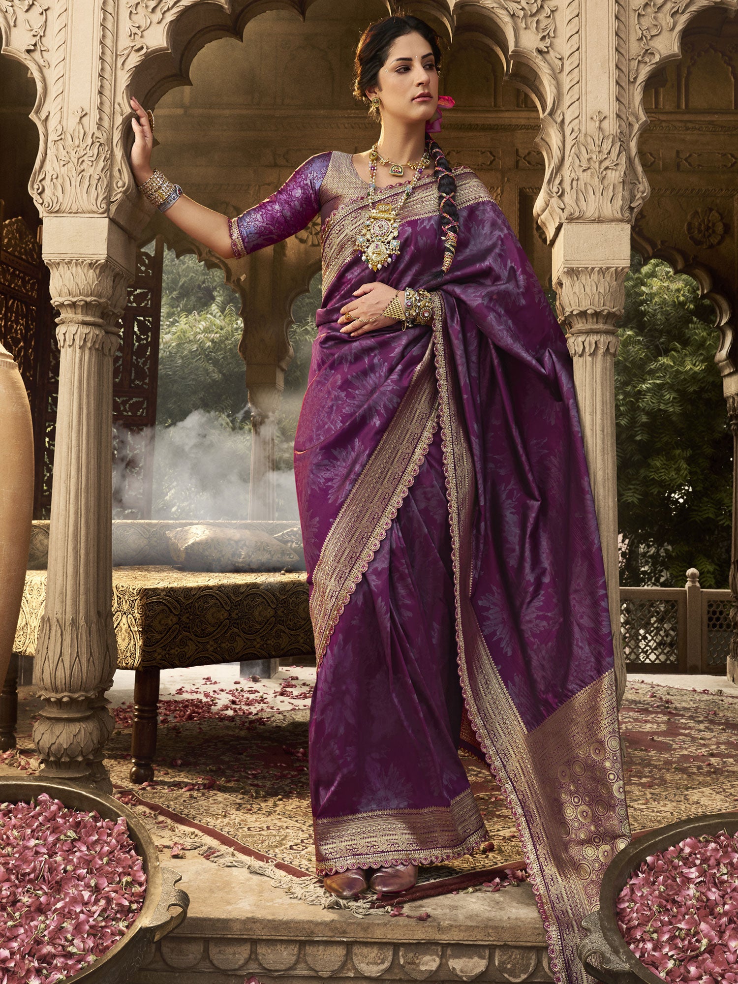 Purple Zari Weaving Wedding Saree Banarasi Silk