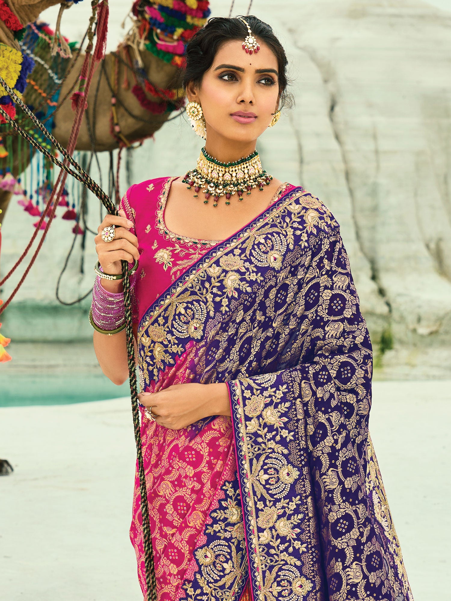 Multicolor Wedding Saree With Heavy Zari Woven Pallu