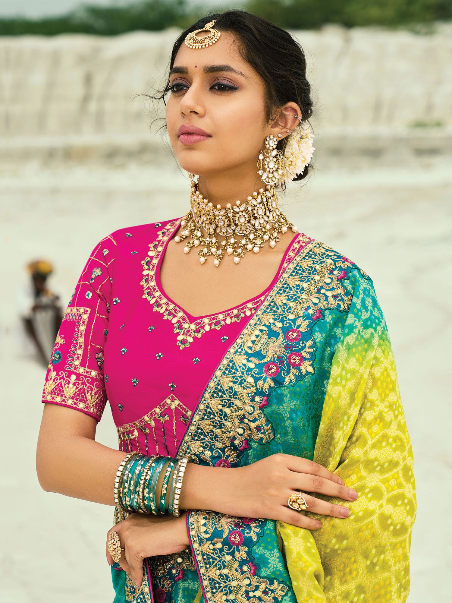 Turquoise And Green Ombre Shaded Bridal Saree