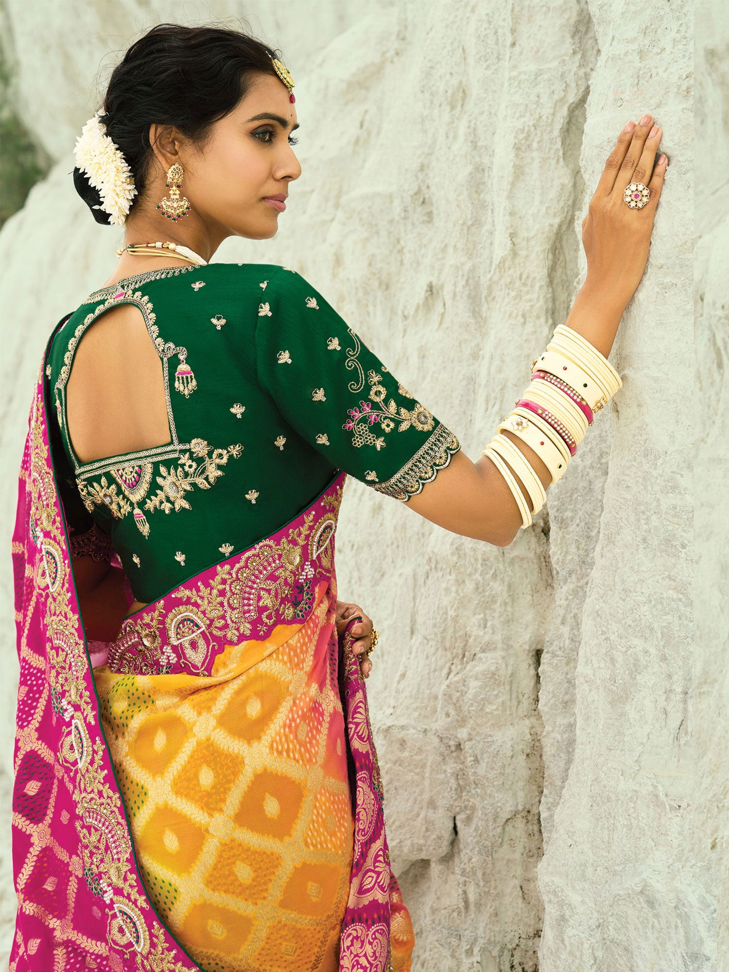 Multicolor Shaded Bridal Saree With Embroidered Borders