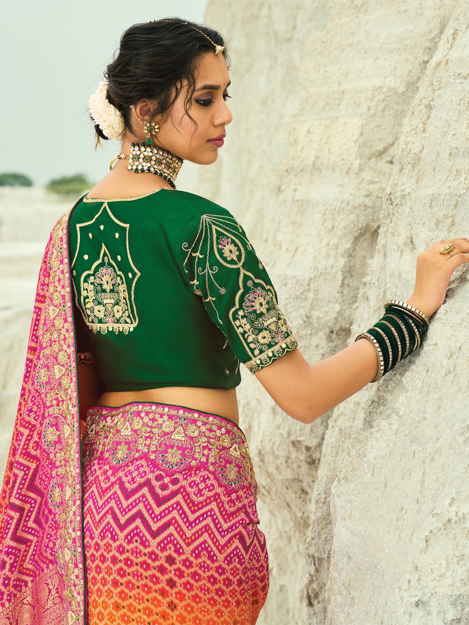 Orange And Pink Shaded Saree In Weaving With Blouse