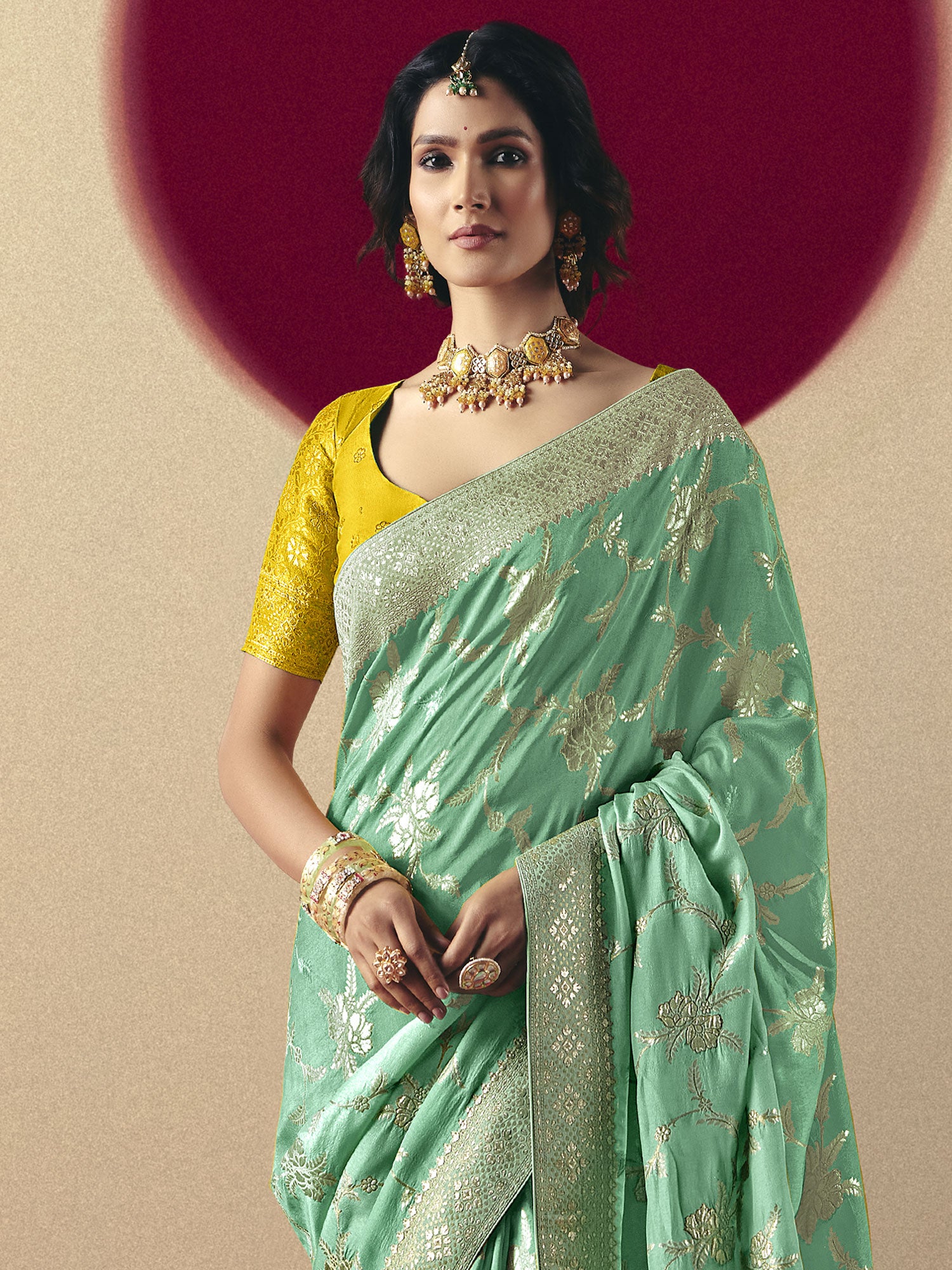 Light Turquoise Weaving Saree With Blouse