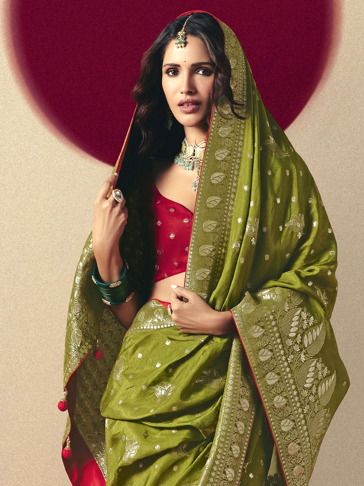 Olive Green Wedding Wear Saree With Woven Pallu