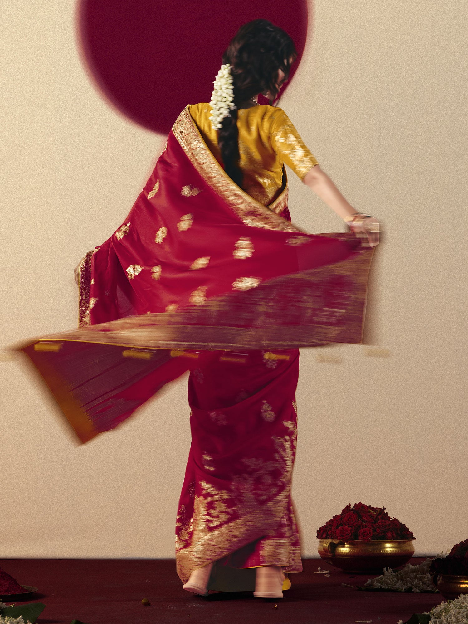 Red Wedding Saree With Zari Woven Borders