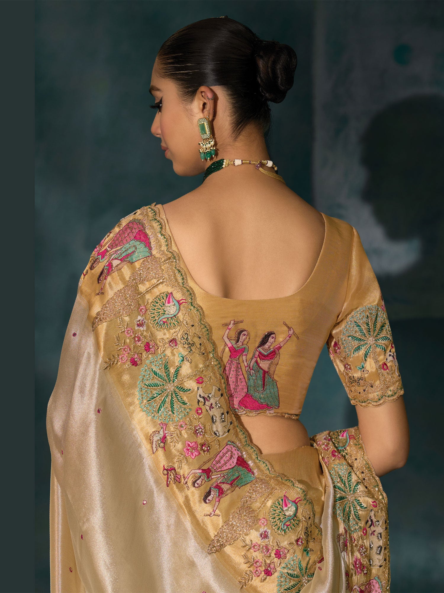 Beige Traditional Saree With Heavy Embroidered Borders