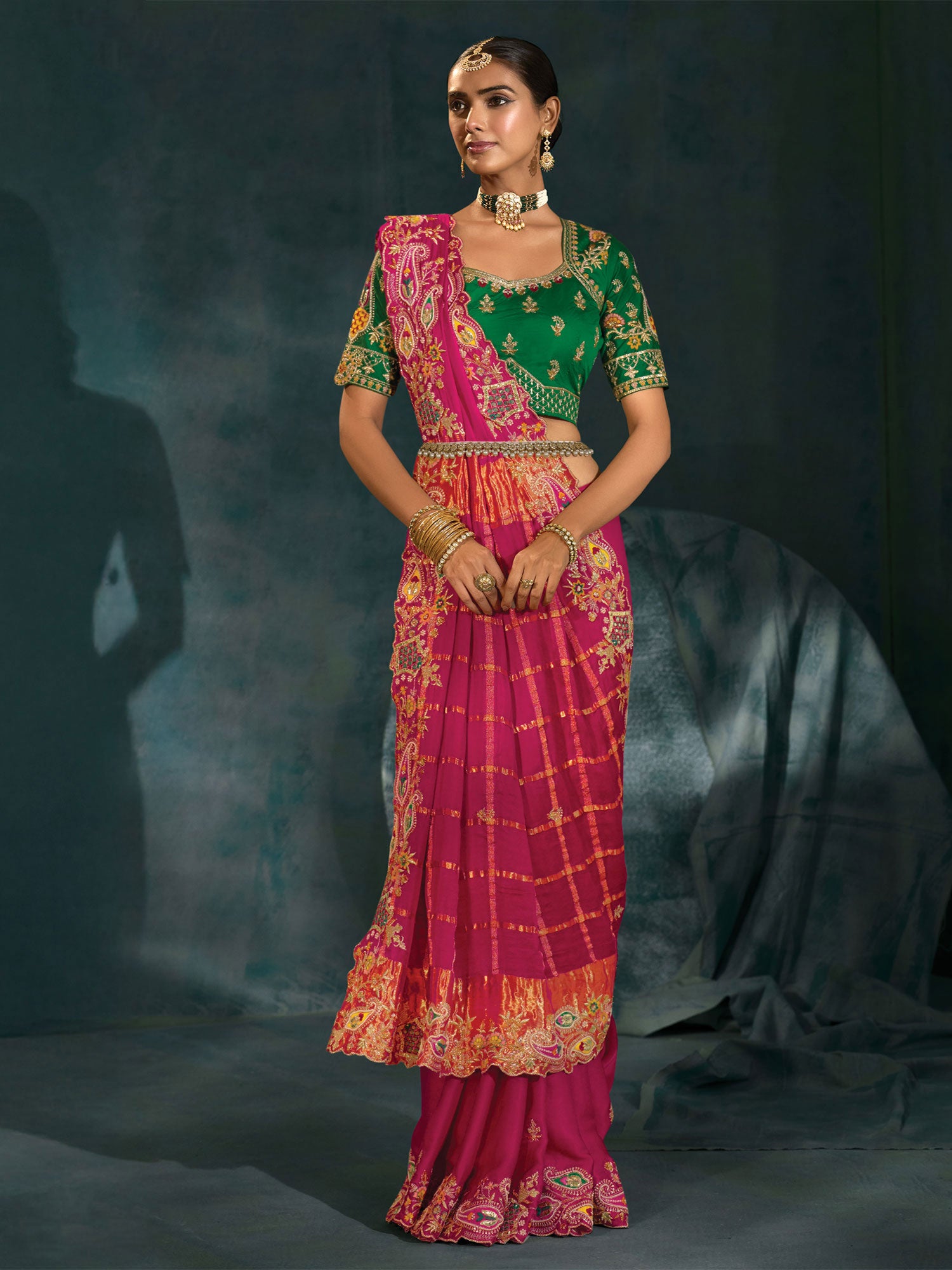 Pink Bridal Saree In Hand Work Embellishments