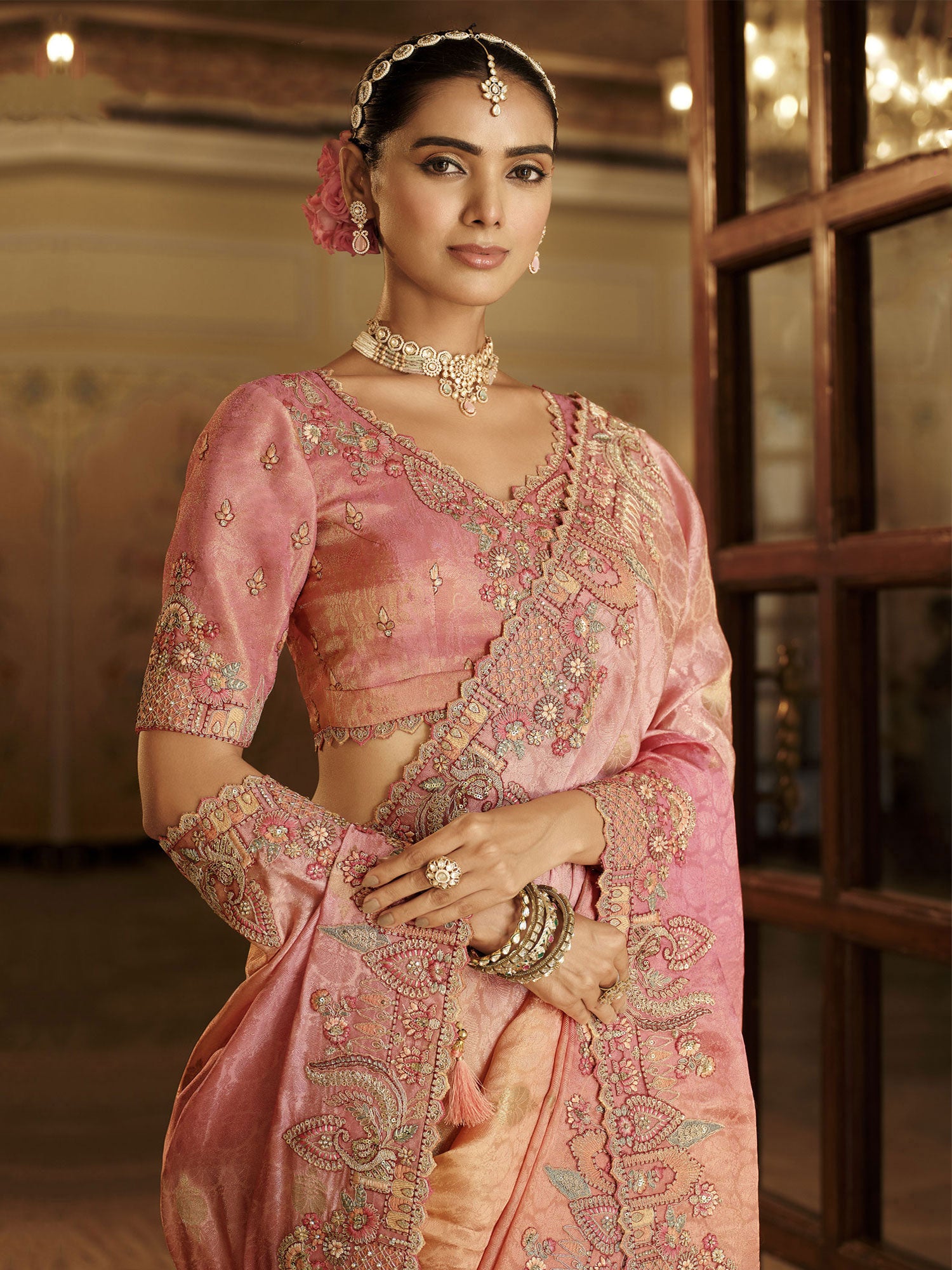 Multicolor Traditional Wear Shaded Saree With Blouse