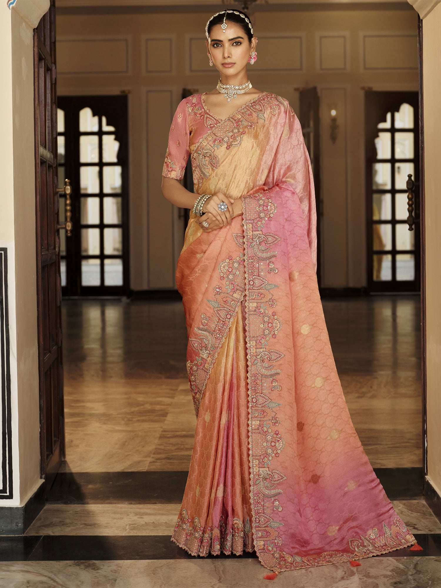 Multicolor Traditional Wear Shaded Saree With Blouse