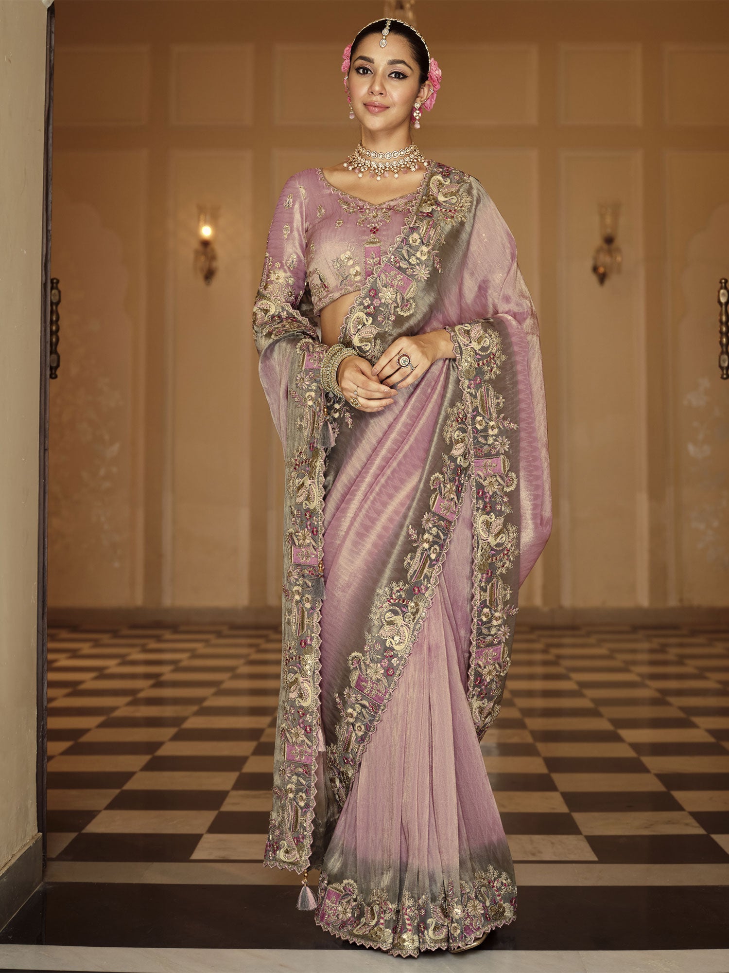 Purple Ombre Shaded Saree In Sequins Embroidery