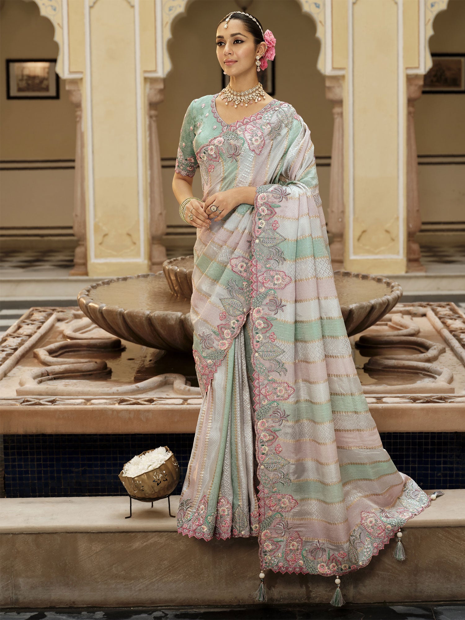 Multicolor Bridesmaid Saree In Floral Embellishments