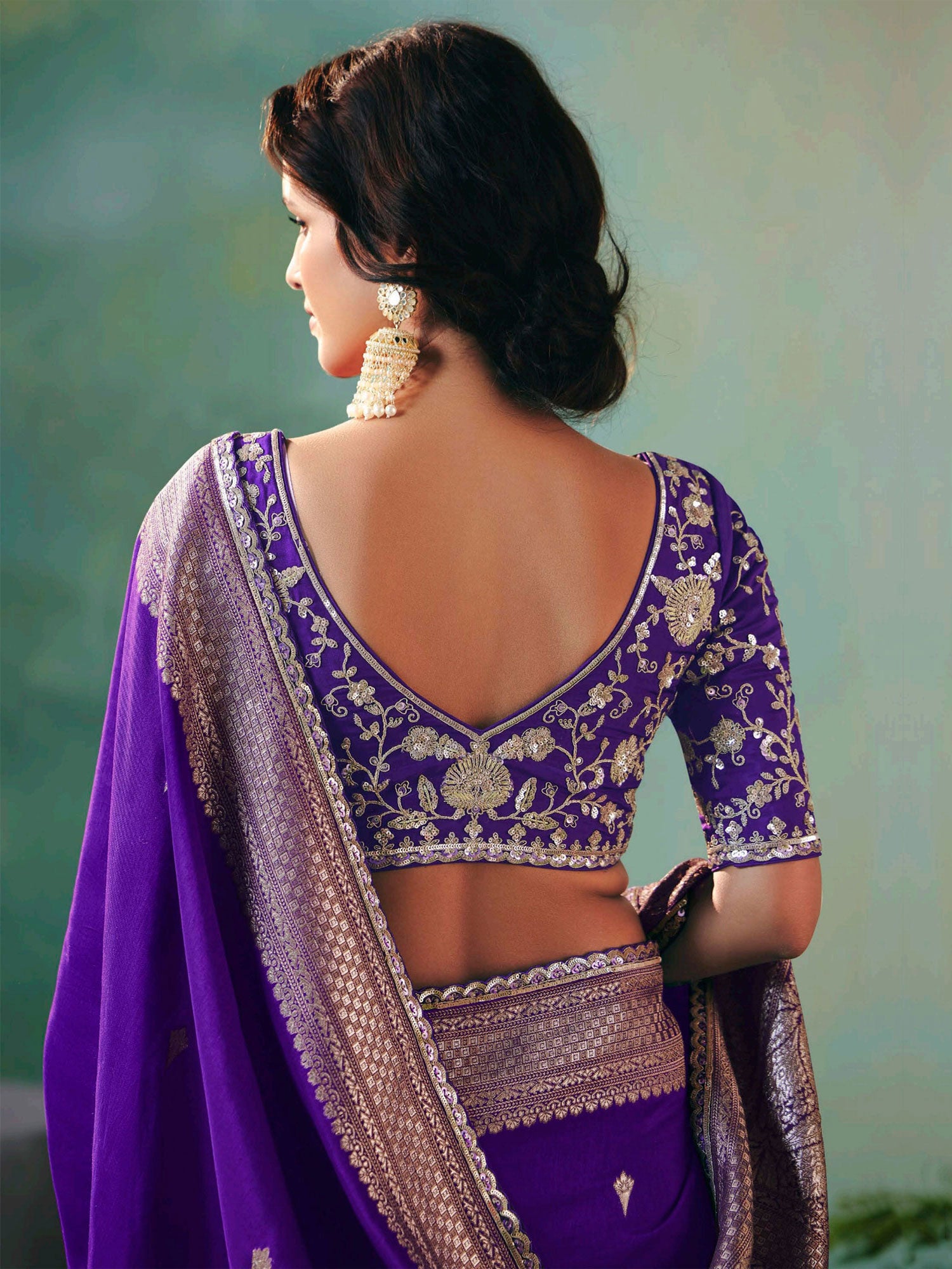 Dark Purple Festive Saree In Dola Silk