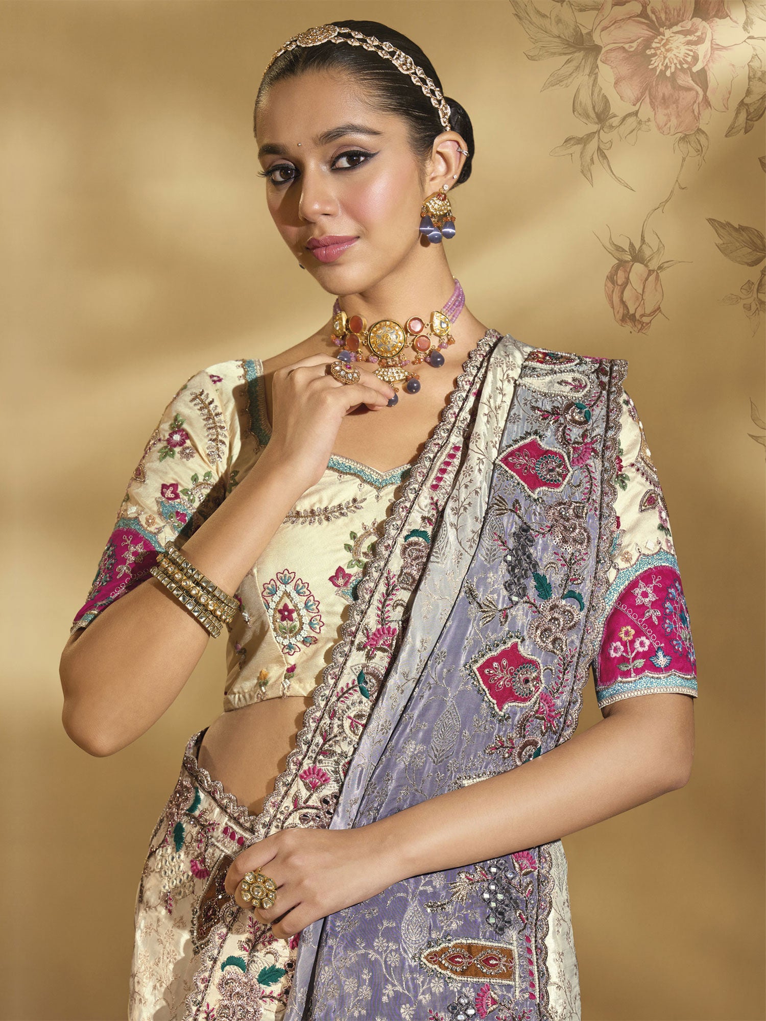 Grey And Off White Ombre Shaded Saree in Crepe