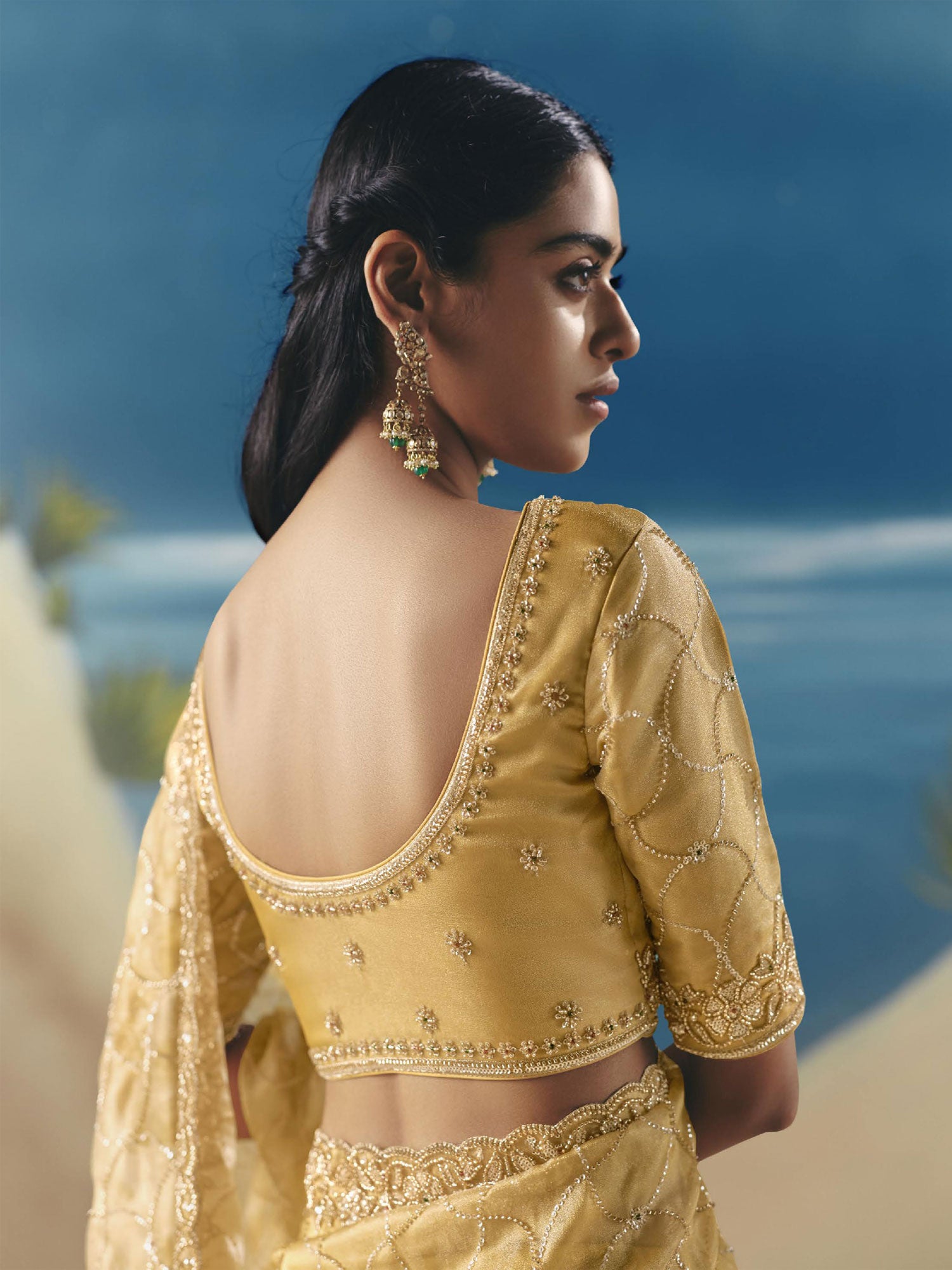 Yellow Organza Saree In Hand Work Embellishments