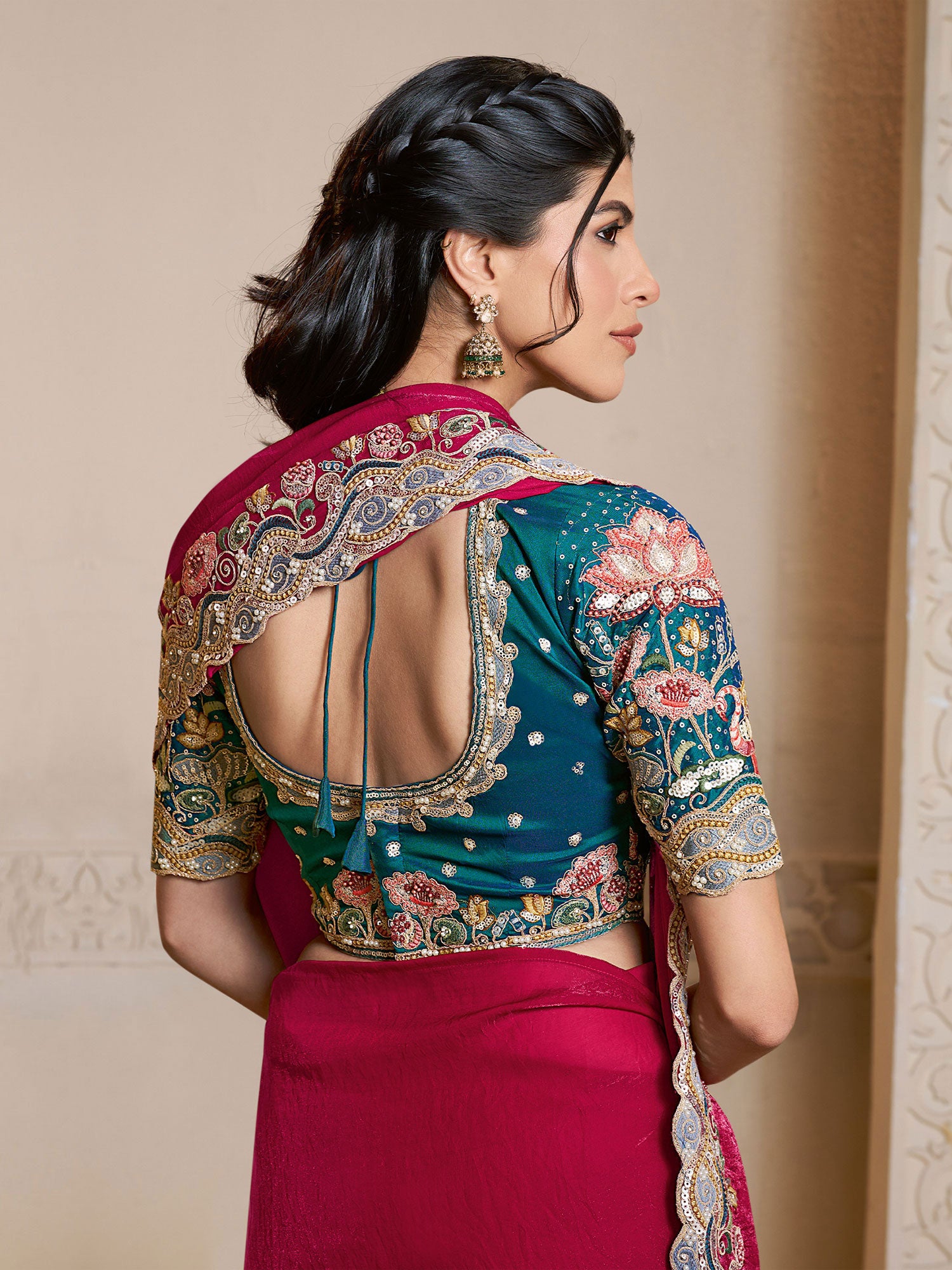 Ruby Red Bridal Saree With Embroidered Borders
