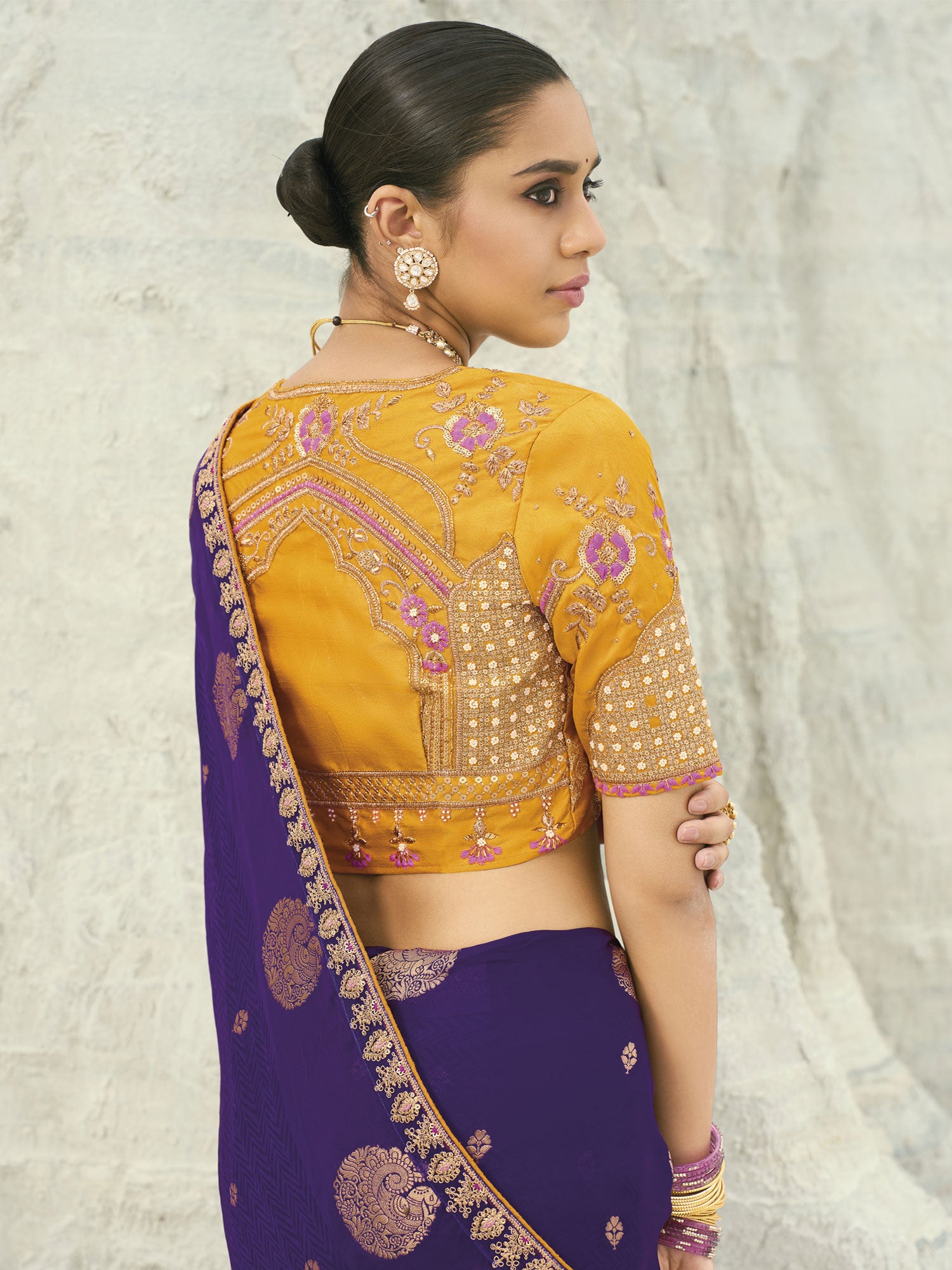 Royal Purple Wedding Wear Saree In Organza