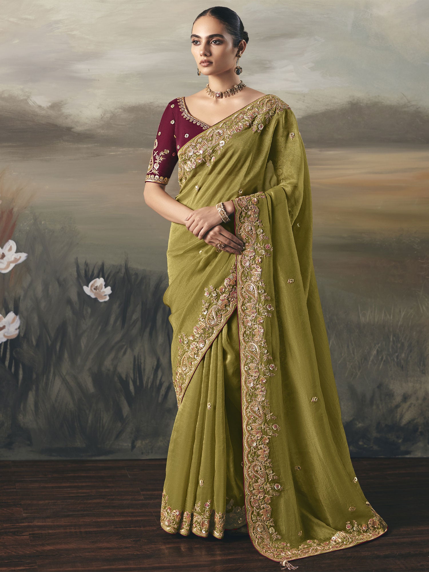 Green Sequins Augmented Bridesmaid Saree