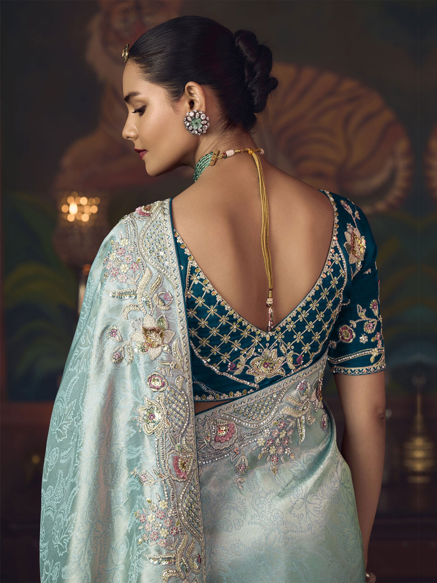 Light Blue Bridesmaid Saree In Stone Embroidery