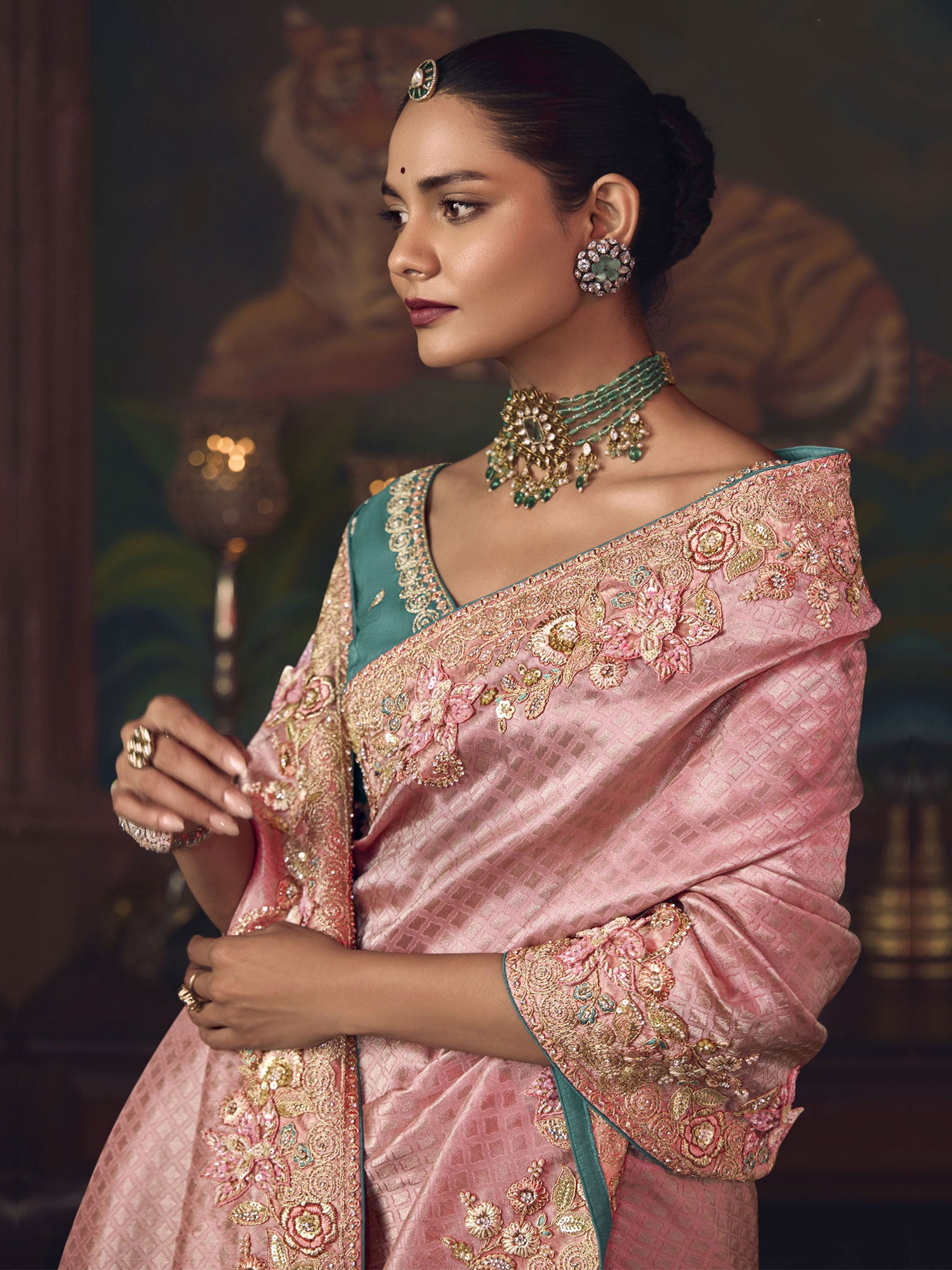 Pink Embroidered Bridesmaid Saree With Blouse