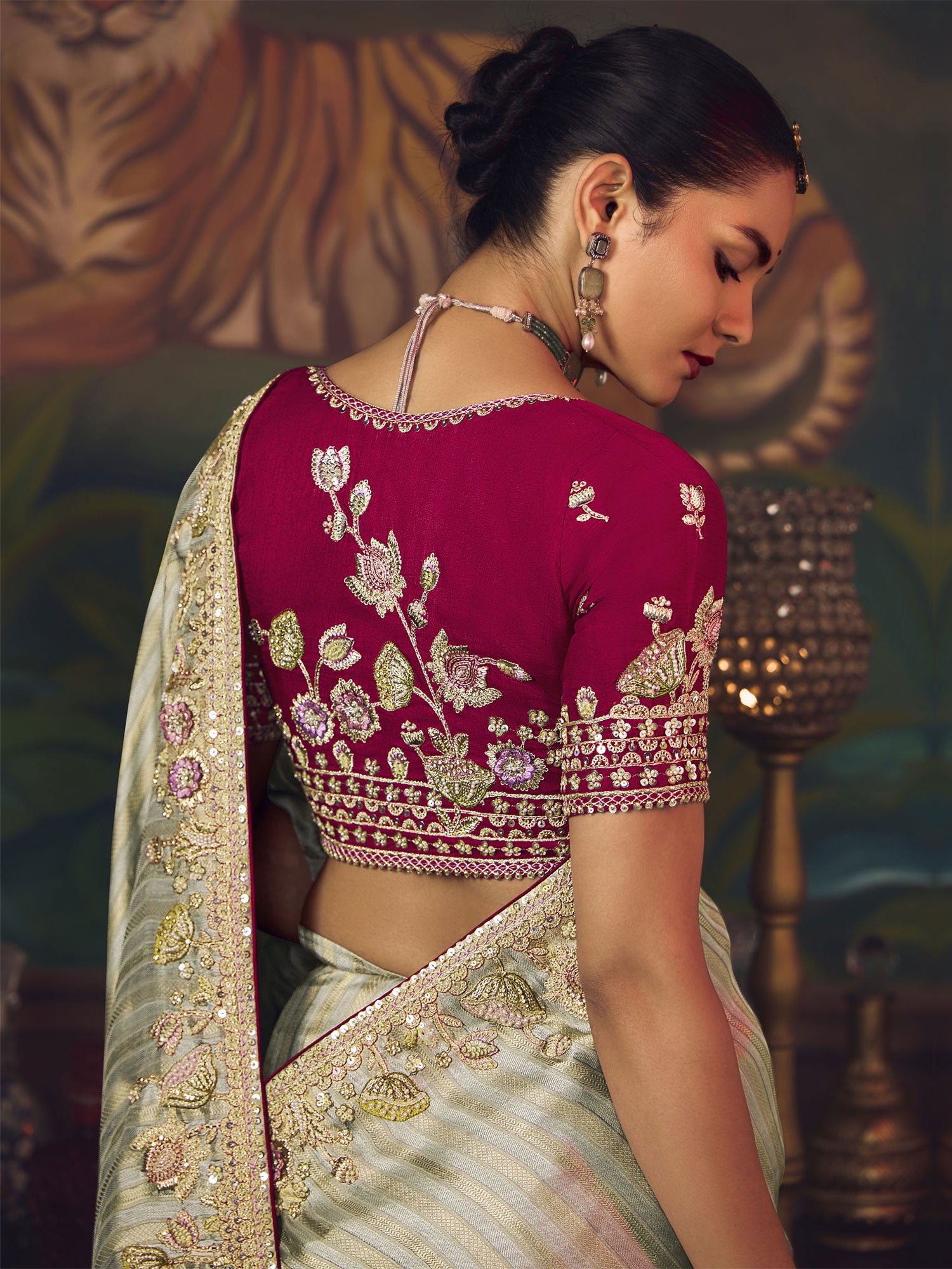 Green Wedding Saree In Silk With Heavy Borders