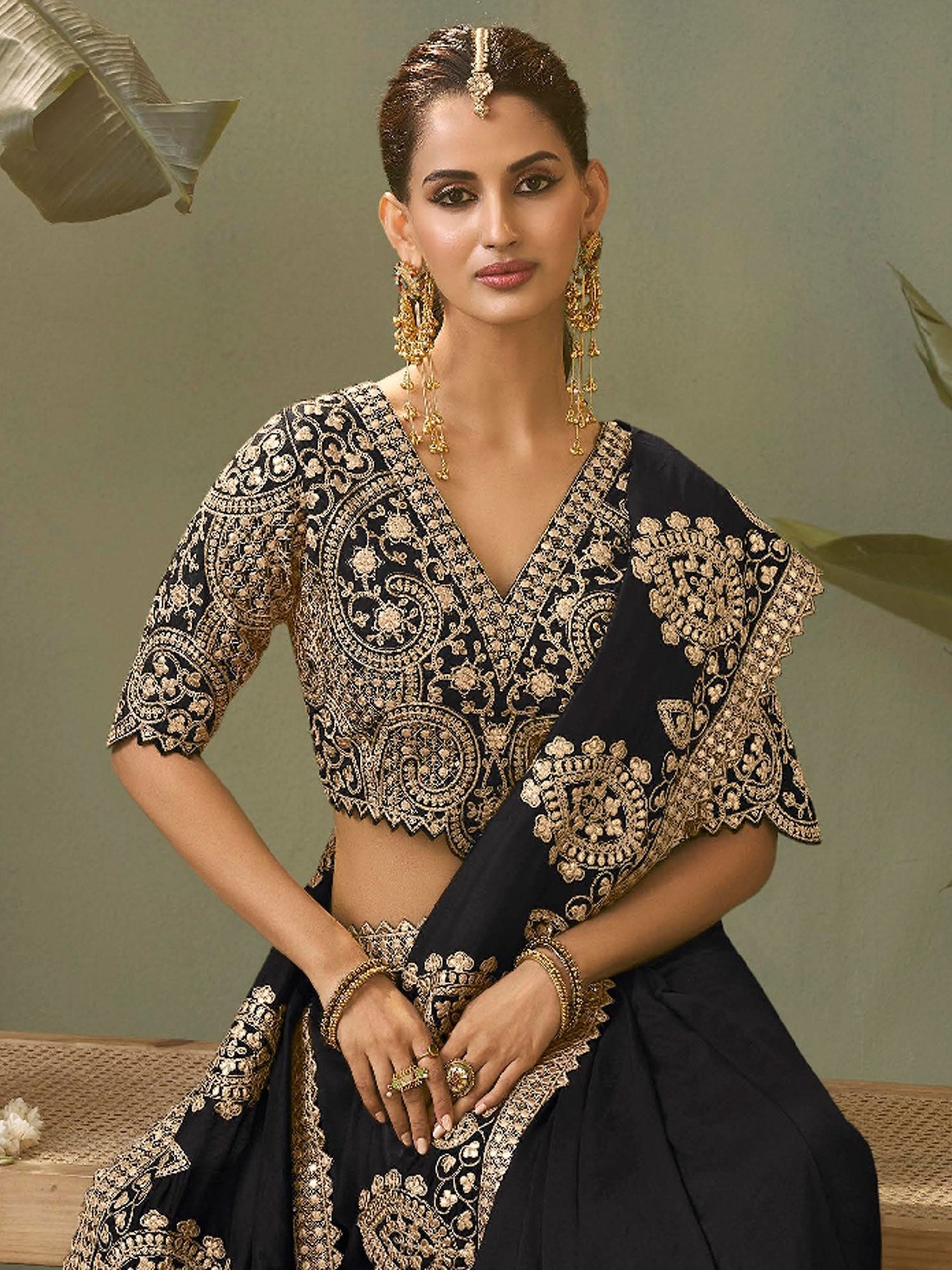 Black Zari Embroidered Cocktail Saree With Blouse