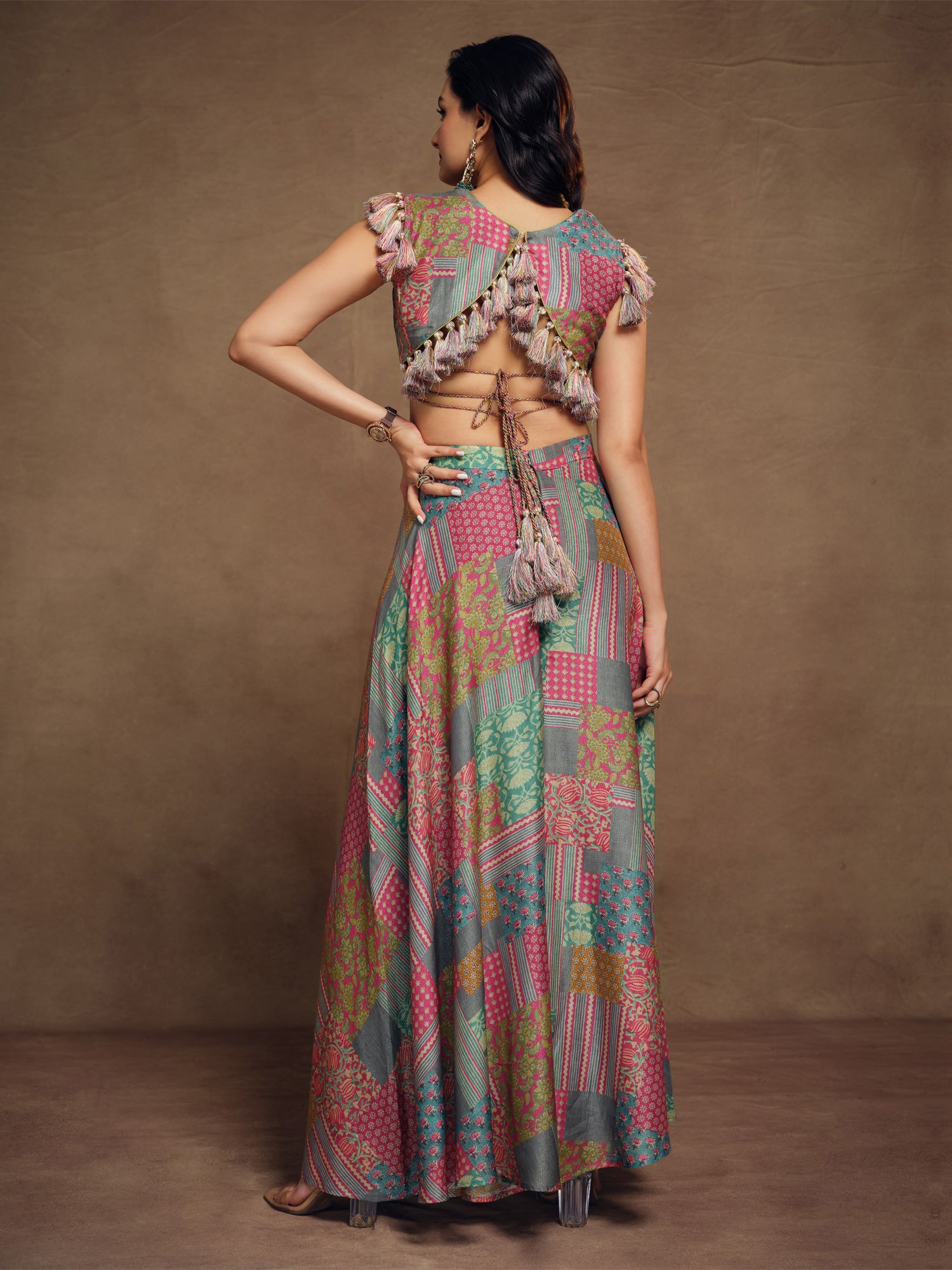 Multicolor Printed Top With Palazzo Set In Muslin