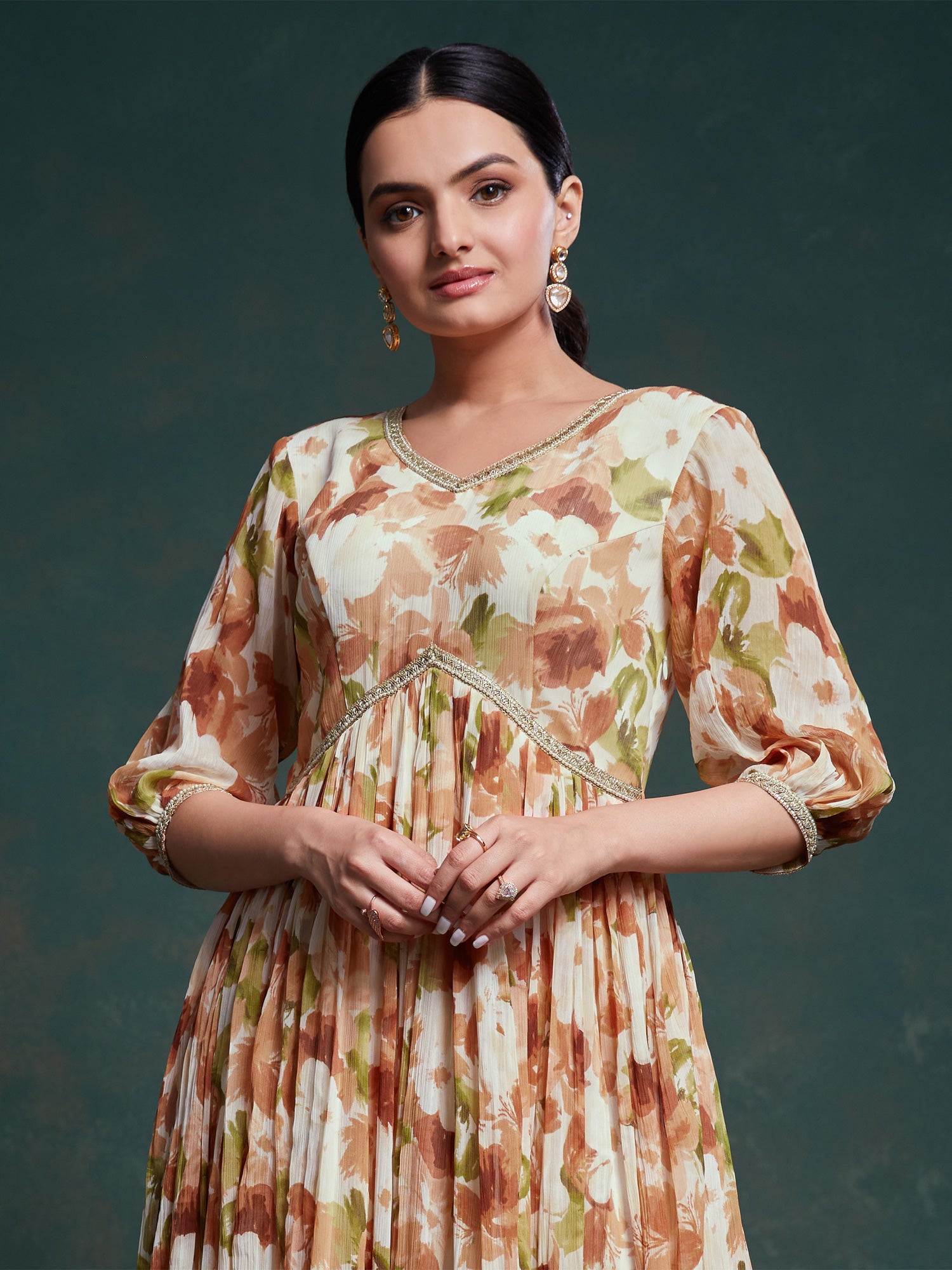 White Floral Printed Dress For Womens In Georgette