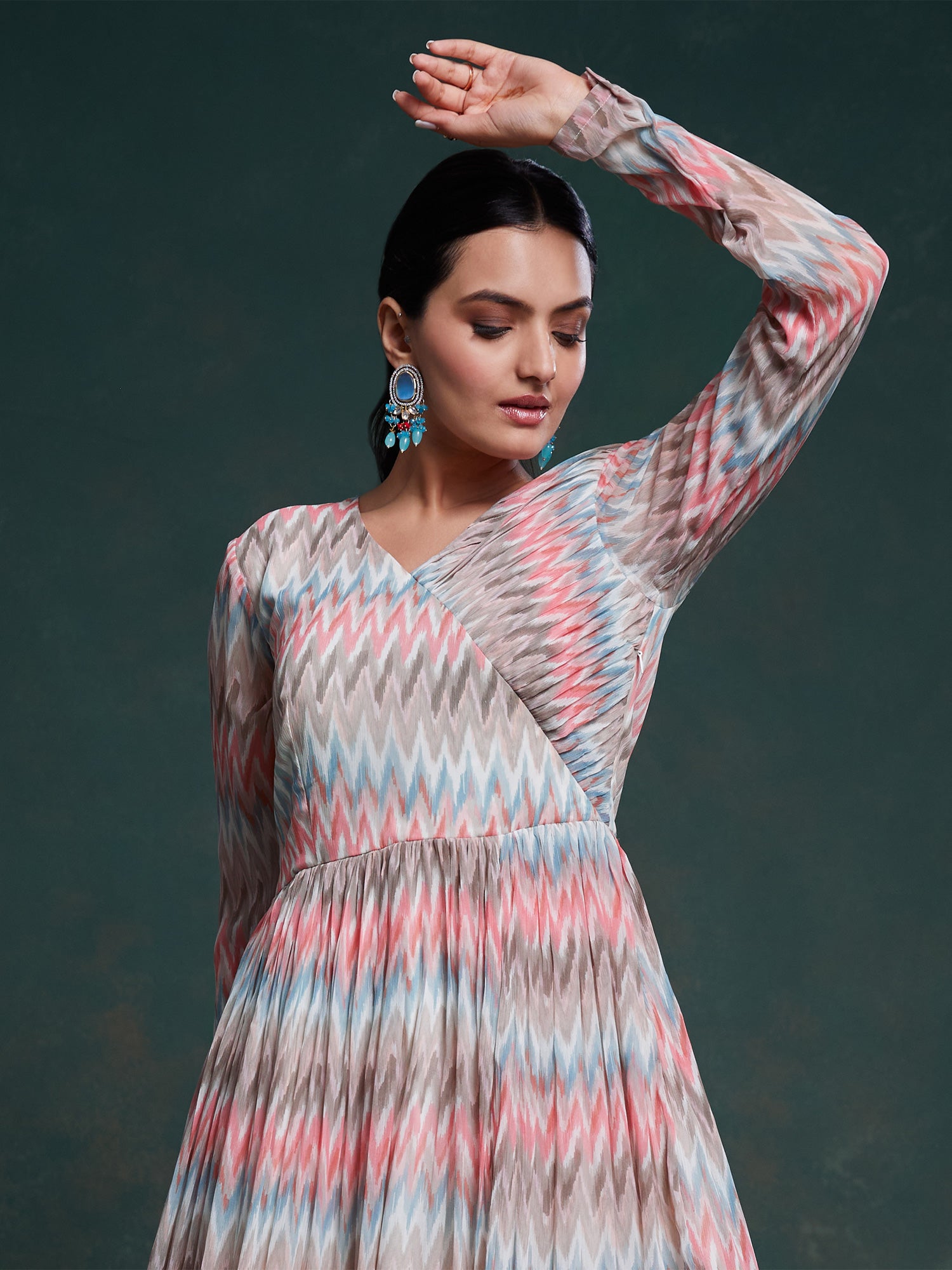 Multicolor Digital Printed Womens Gown In Georgette