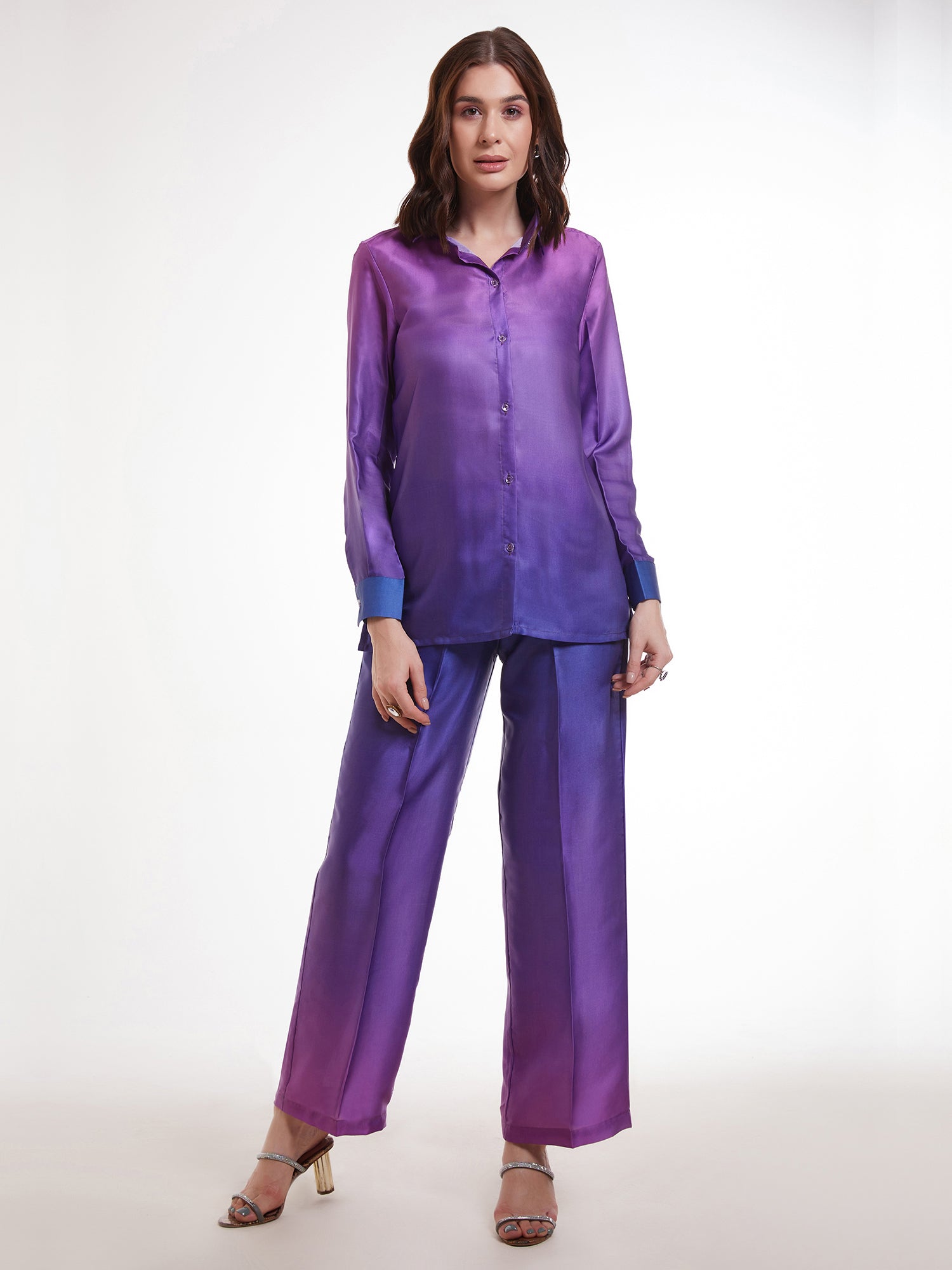 Purple Ombre Shaded Co-Ords Set In Silk
