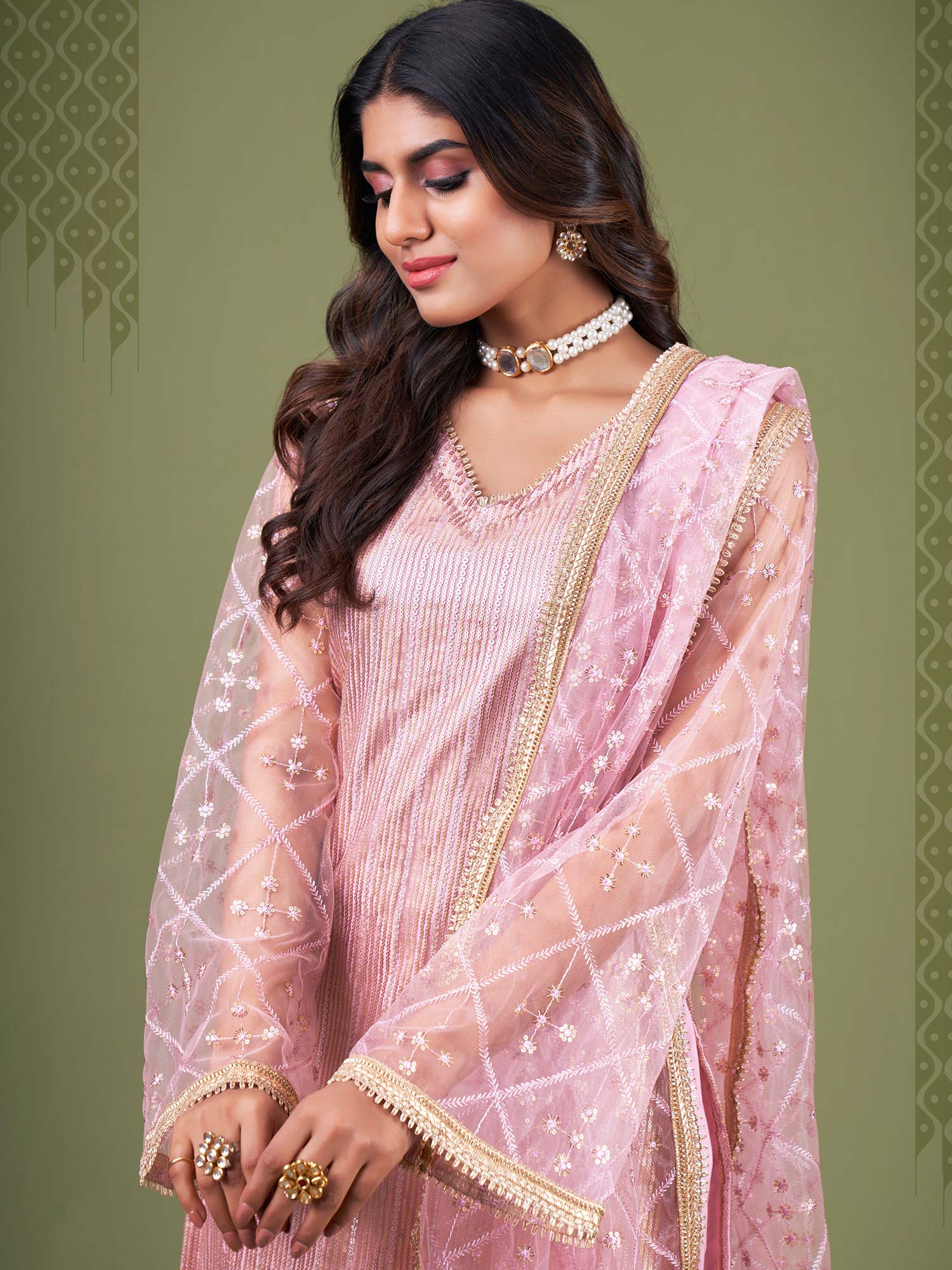 Pink Sequins Embroidered Pant Style Salwar Suit
