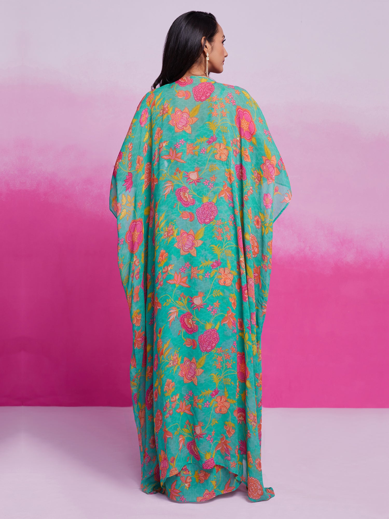 Turquoise Georgette Co-Ord Set With Shrug