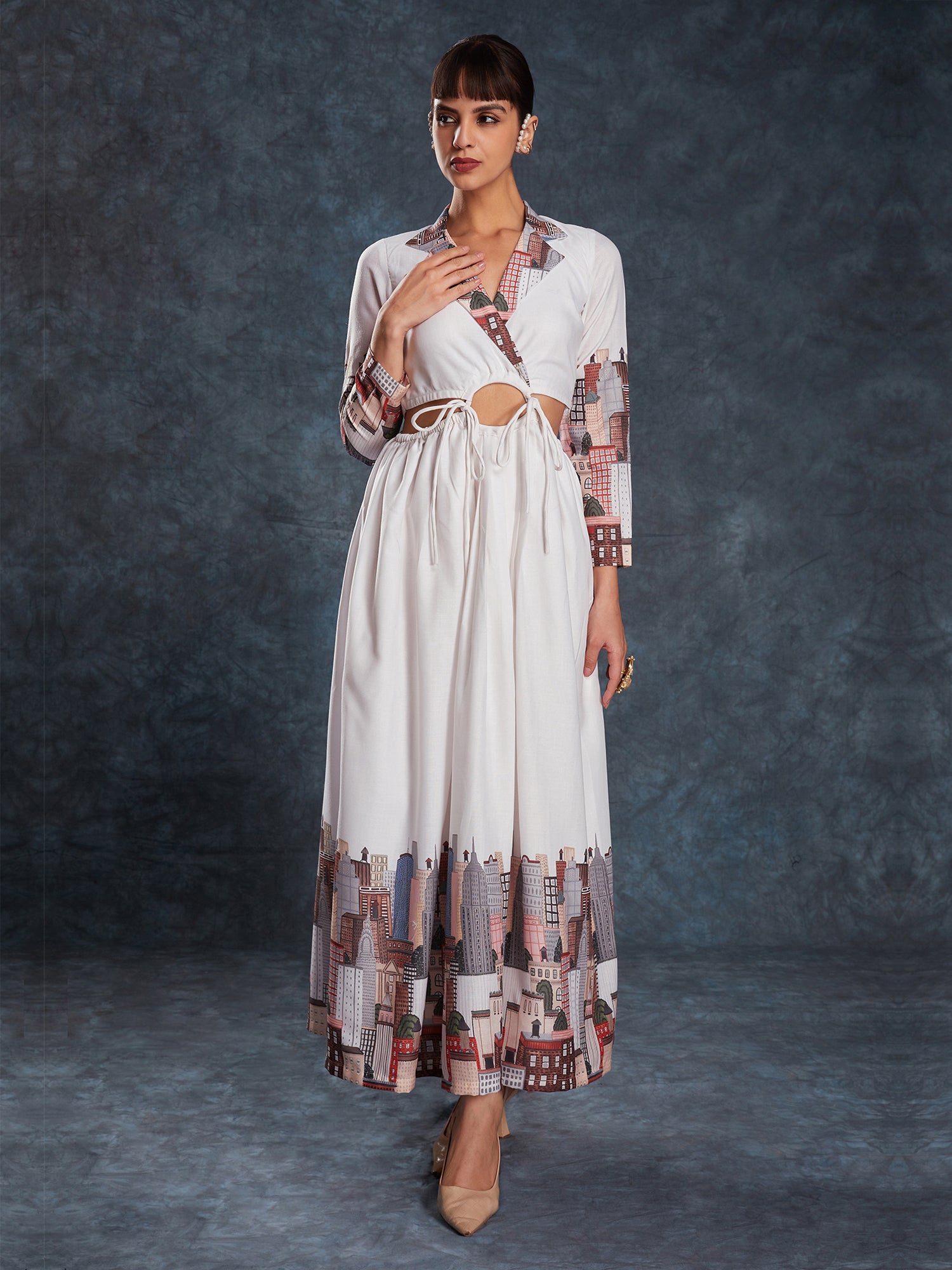 White Stylish Dress In Print For Women