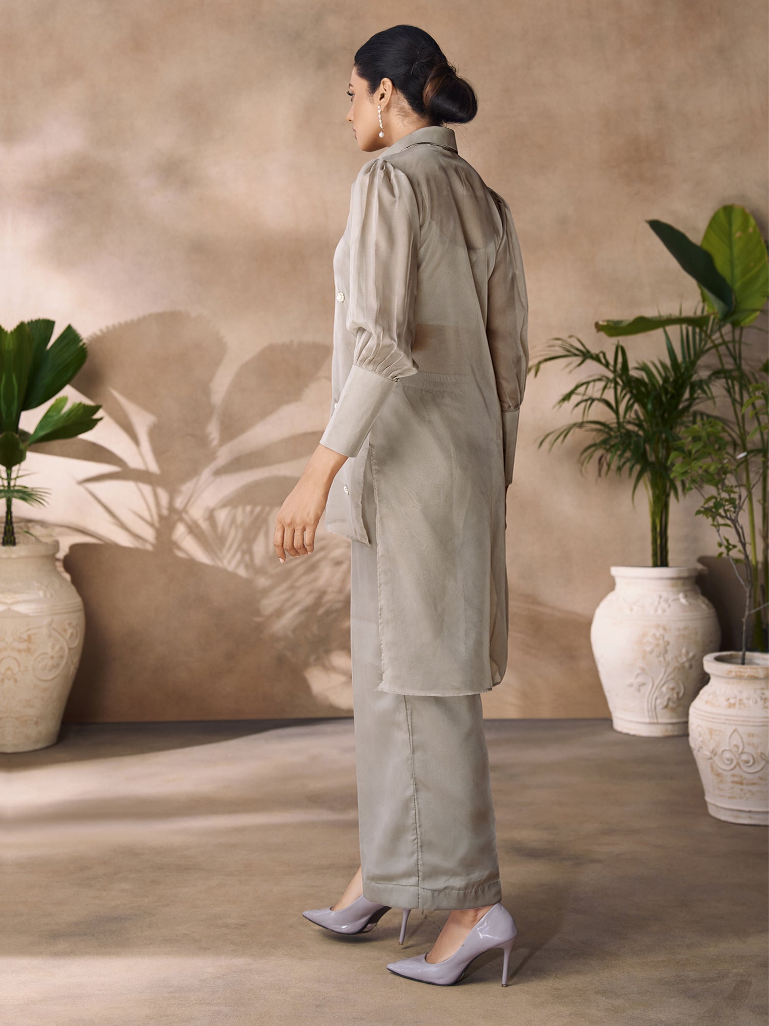 Stone Grey Embroidered Co-Ord Set For Womens