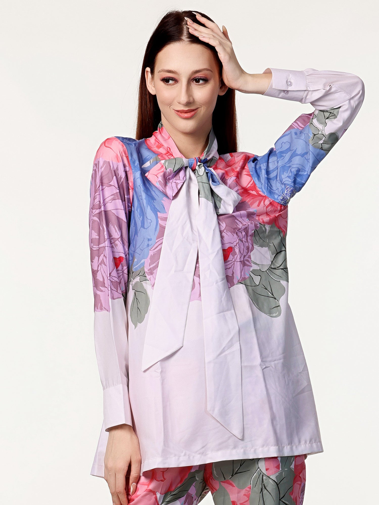 White Crape Co-Ord Set In Floral Print