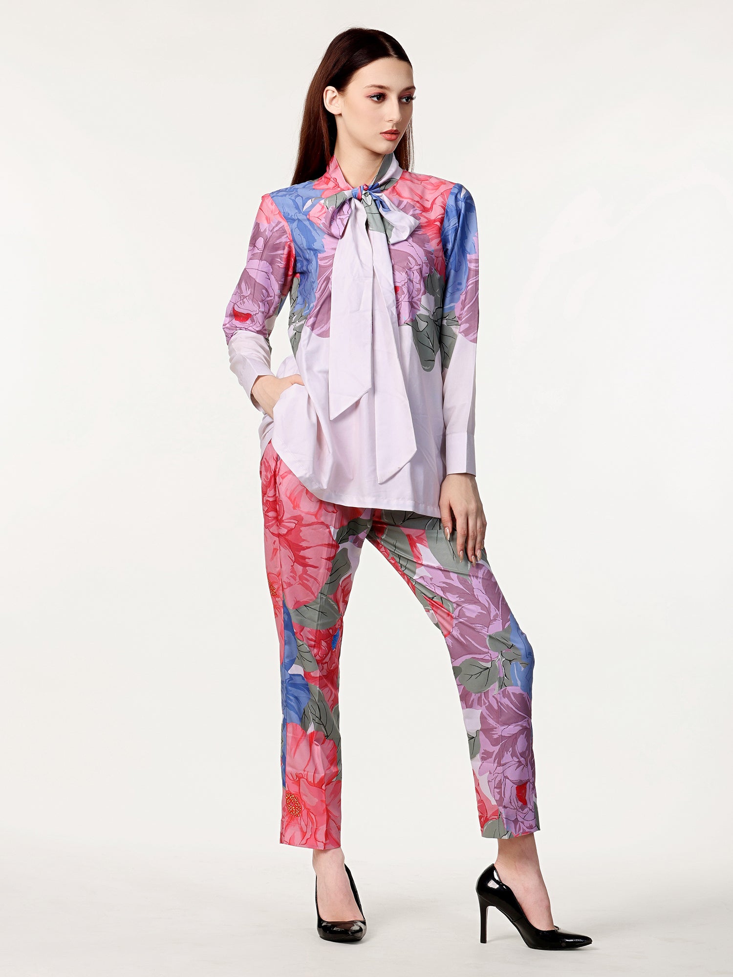 White Crape Co-Ord Set In Floral Print