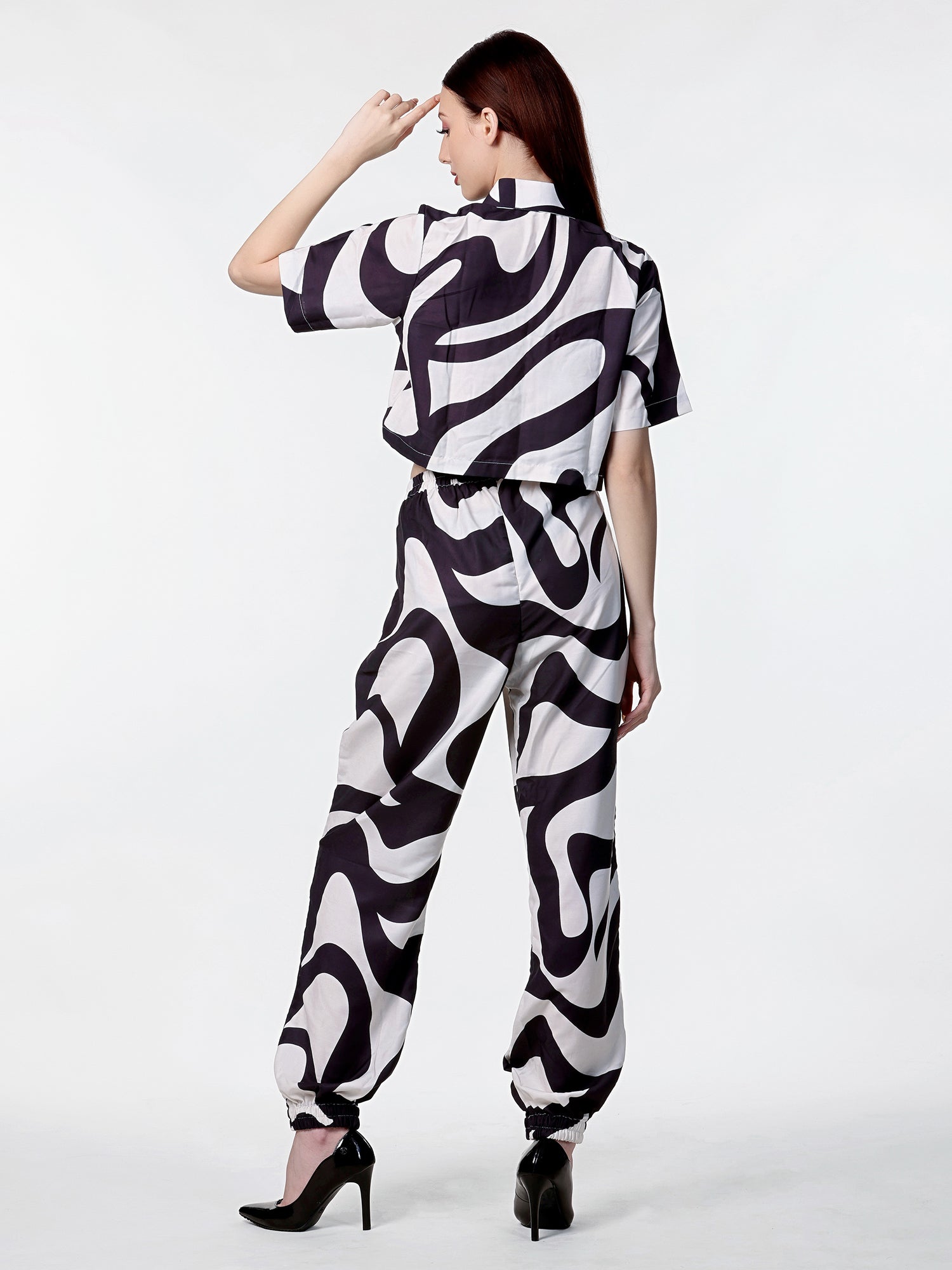 Black And White Co-Ord Set In Rayon For Womens