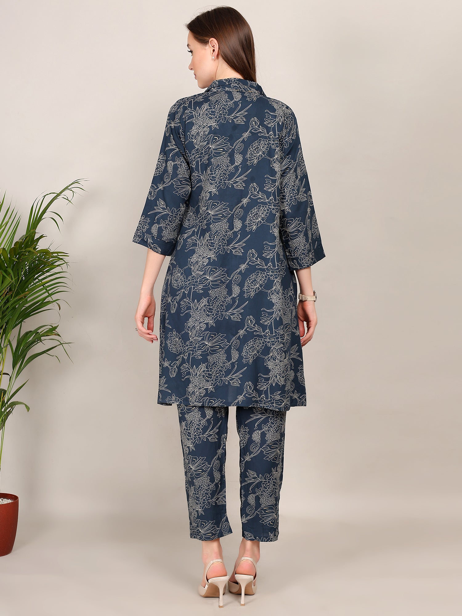 Blue Casual Co-Ord Set In Floral Print