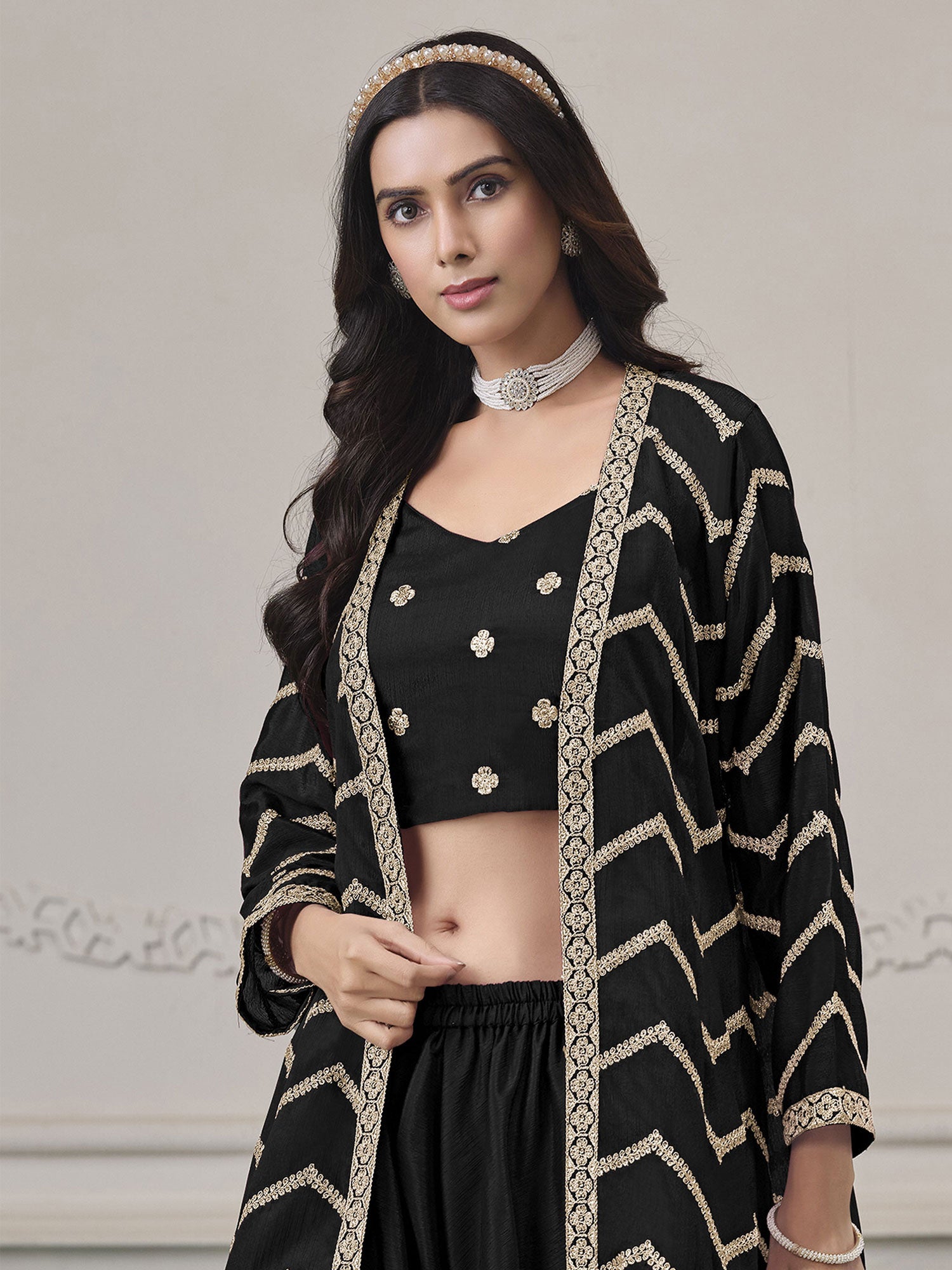 Black Party Dress With Embroidered Shrug