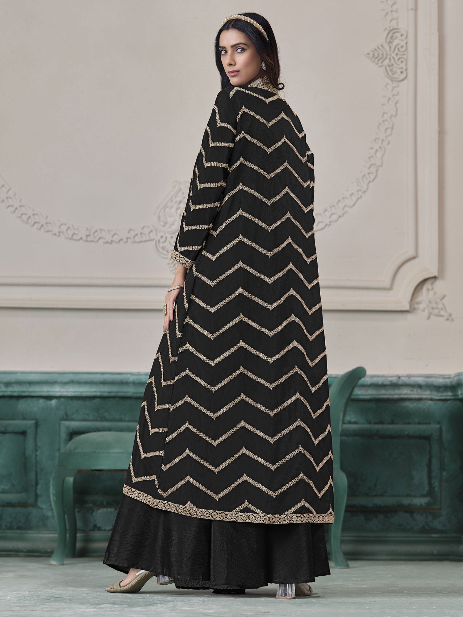 Black Party Dress With Embroidered Shrug