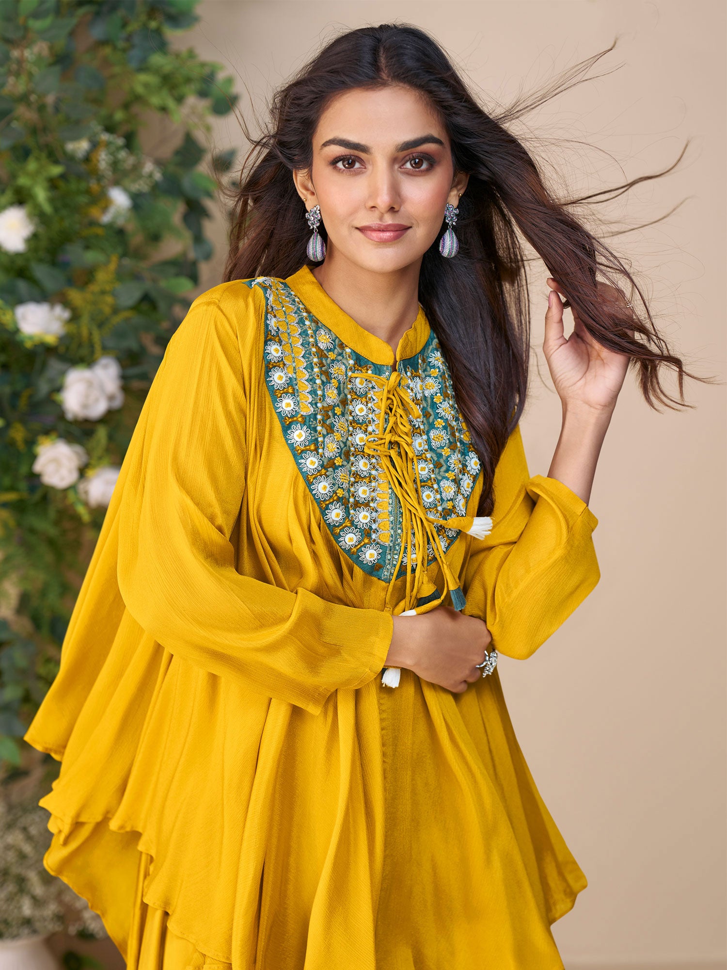 Yellow Full Sleeved Stylish Top And Palazzo