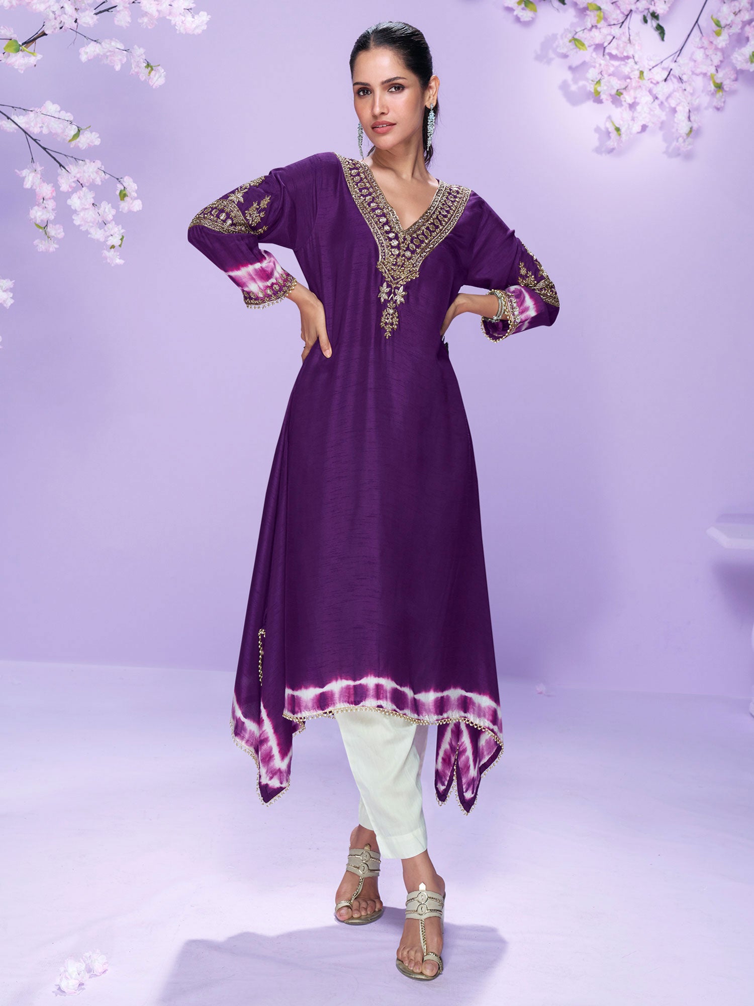 Dark Purple Stylish Kurti In Sequins Work