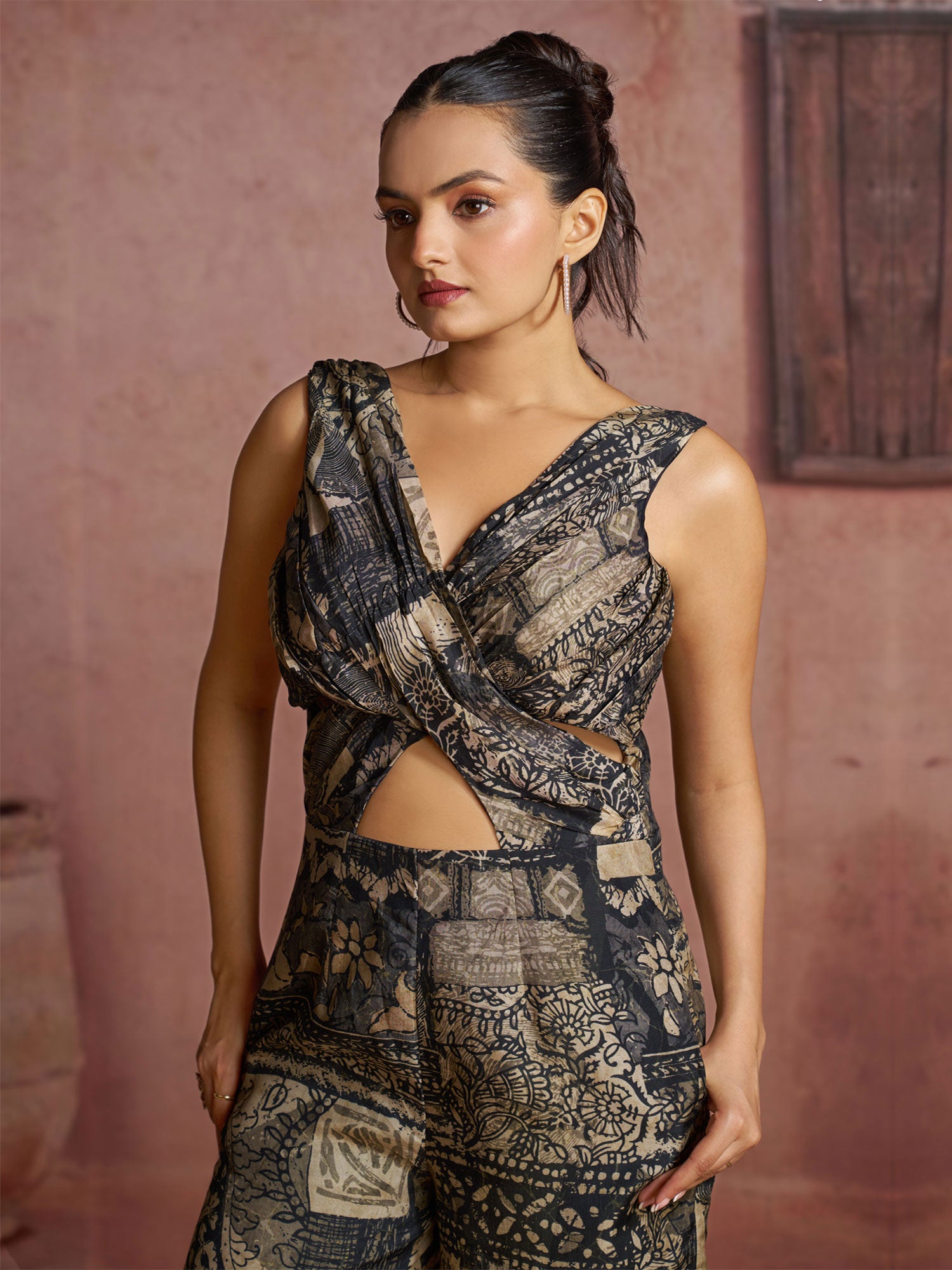 Black Floral Printed Stylish Jumpsuit For Women