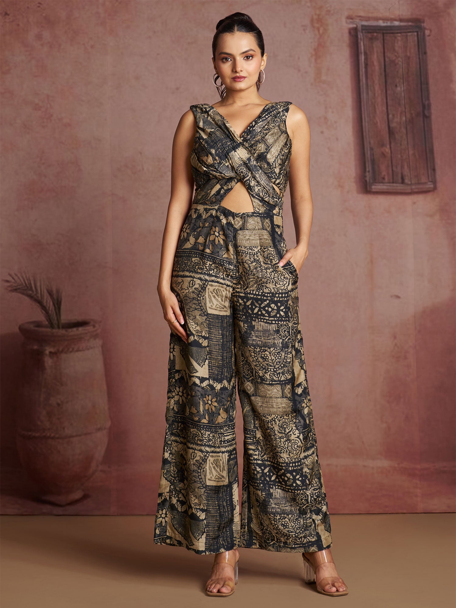 Black Floral Printed Stylish Jumpsuit For Women